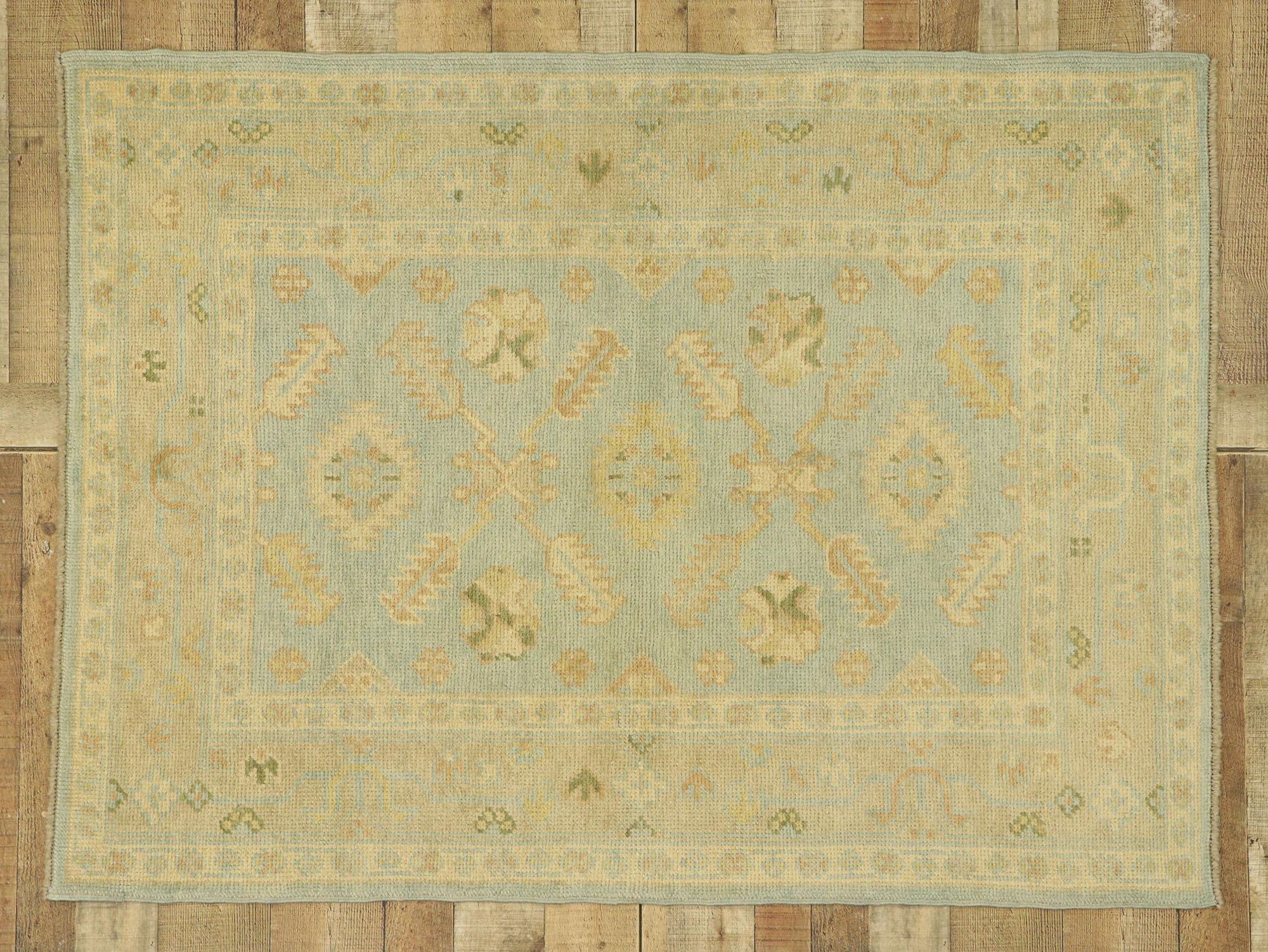 New Contemporary Turkish Oushak Rug with Transitional Coastal Cottage Style For Sale 3