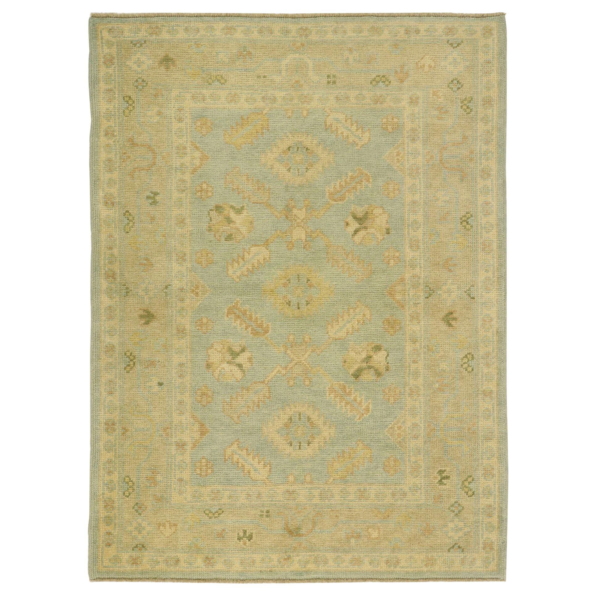 New Contemporary Turkish Oushak Rug with Transitional Coastal Cottage Style For Sale