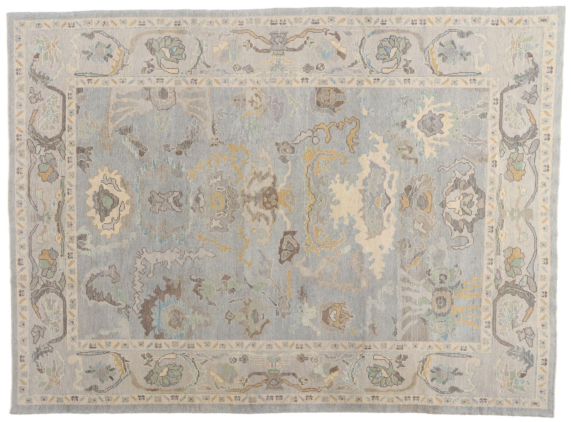Nuovo Tappeto turco Oushak contemporaneo Silver Mist con stile moderno e costiero in vendita 3