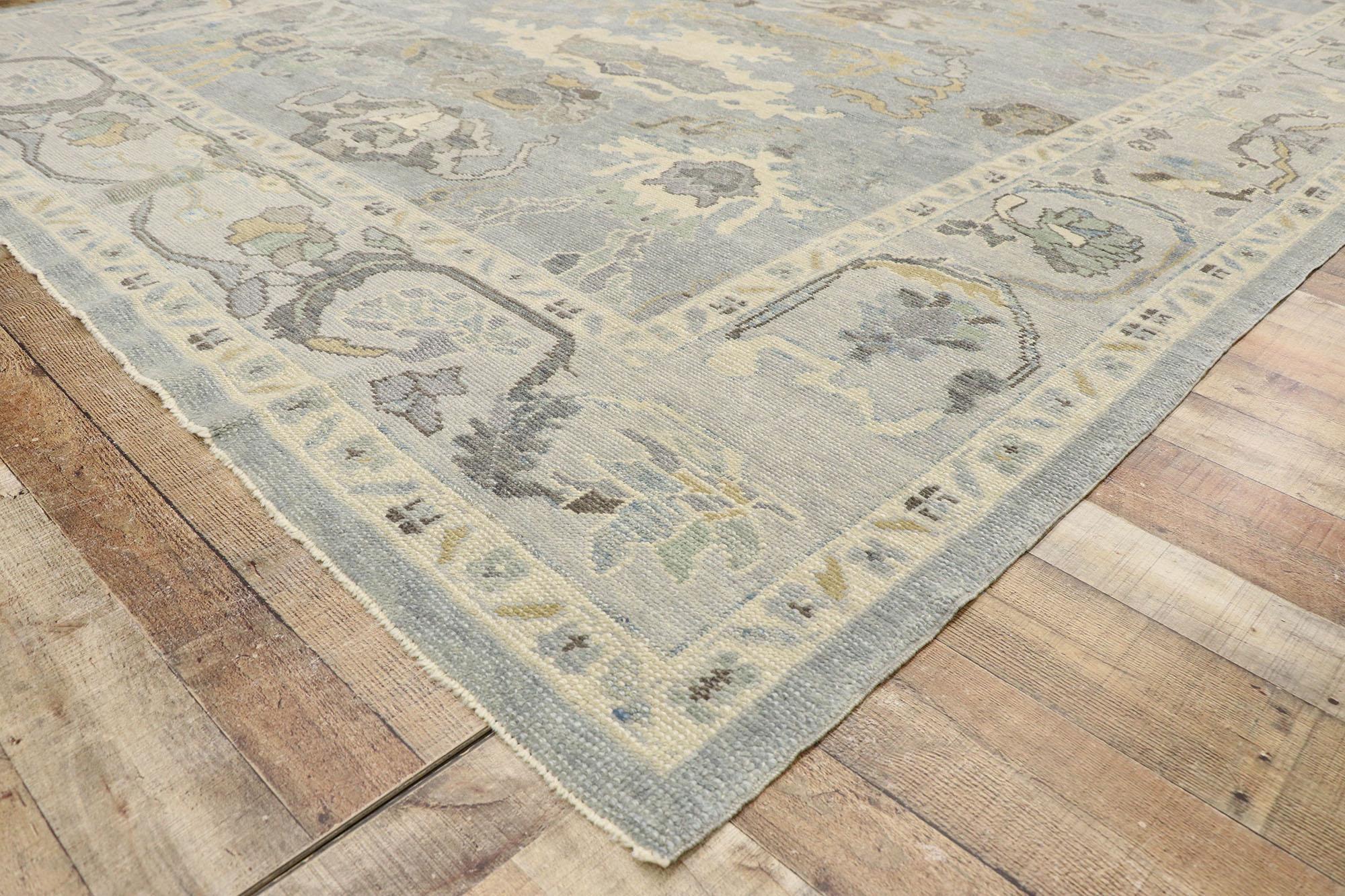 New Contemporary Turkish Oushak Rug with Transitional Coastal Style For Sale 1