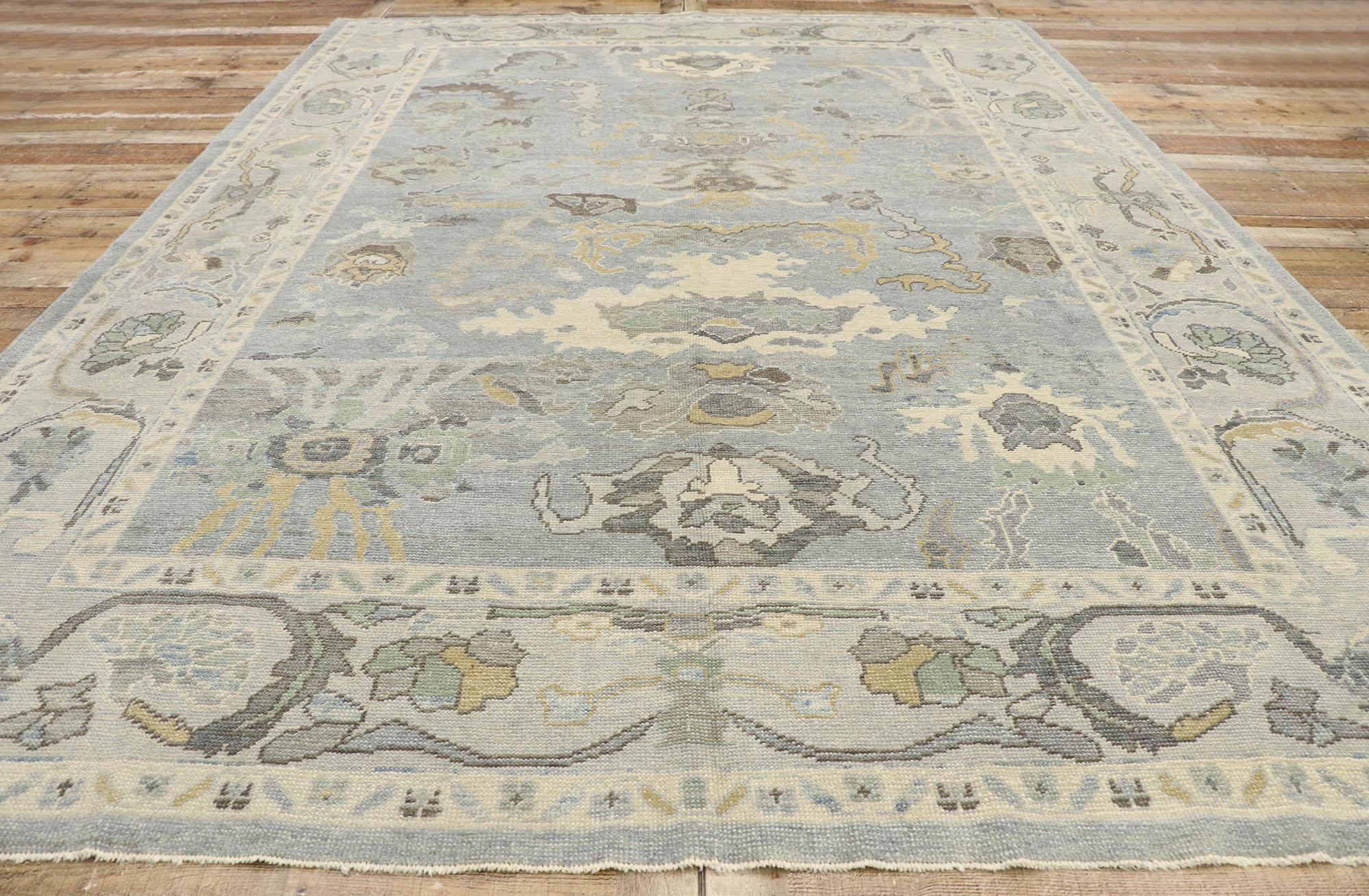 New Contemporary Turkish Oushak Rug with Transitional Coastal Style For Sale 2