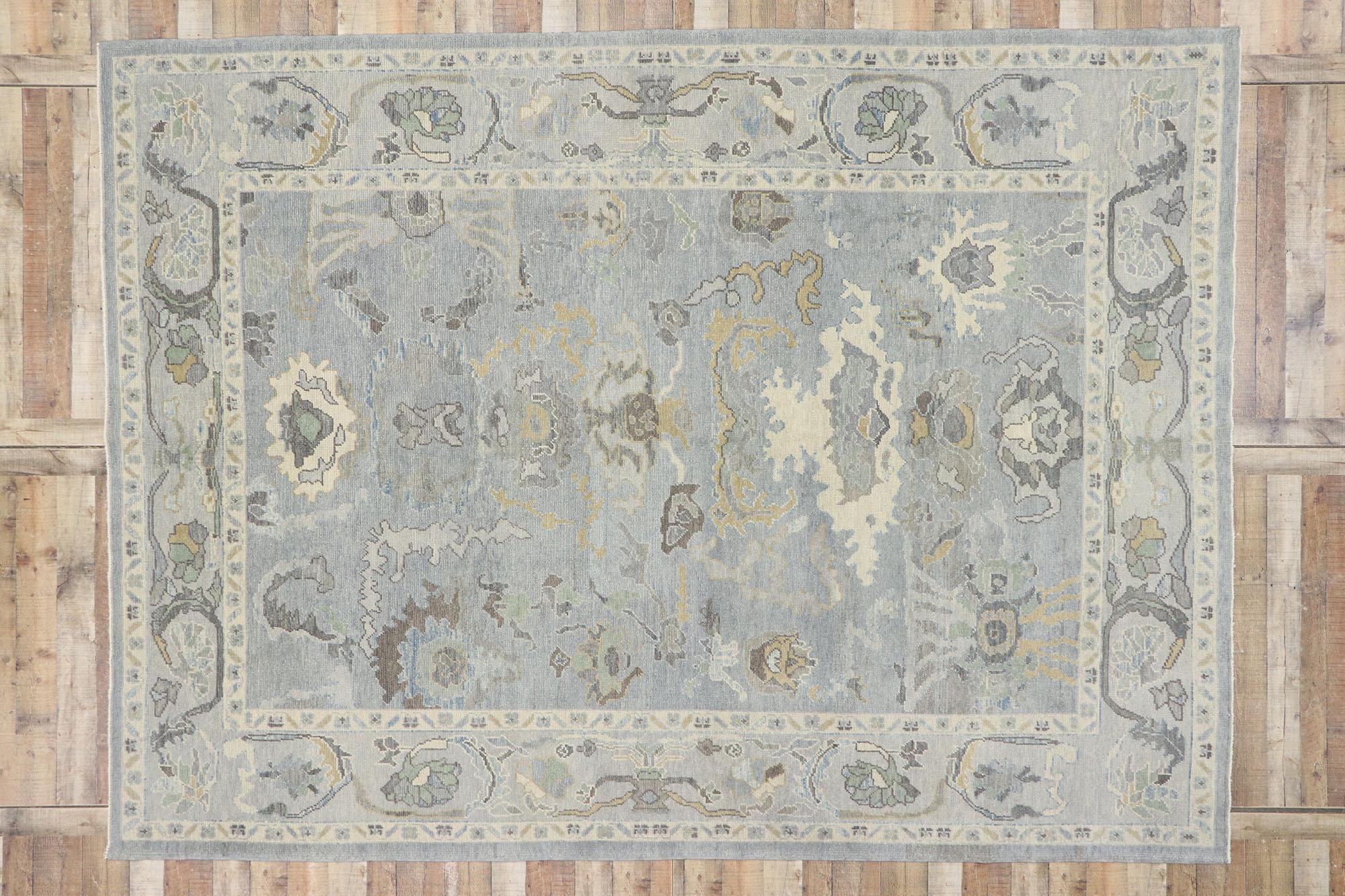 New Contemporary Turkish Oushak Rug with Transitional Coastal Style For Sale 3