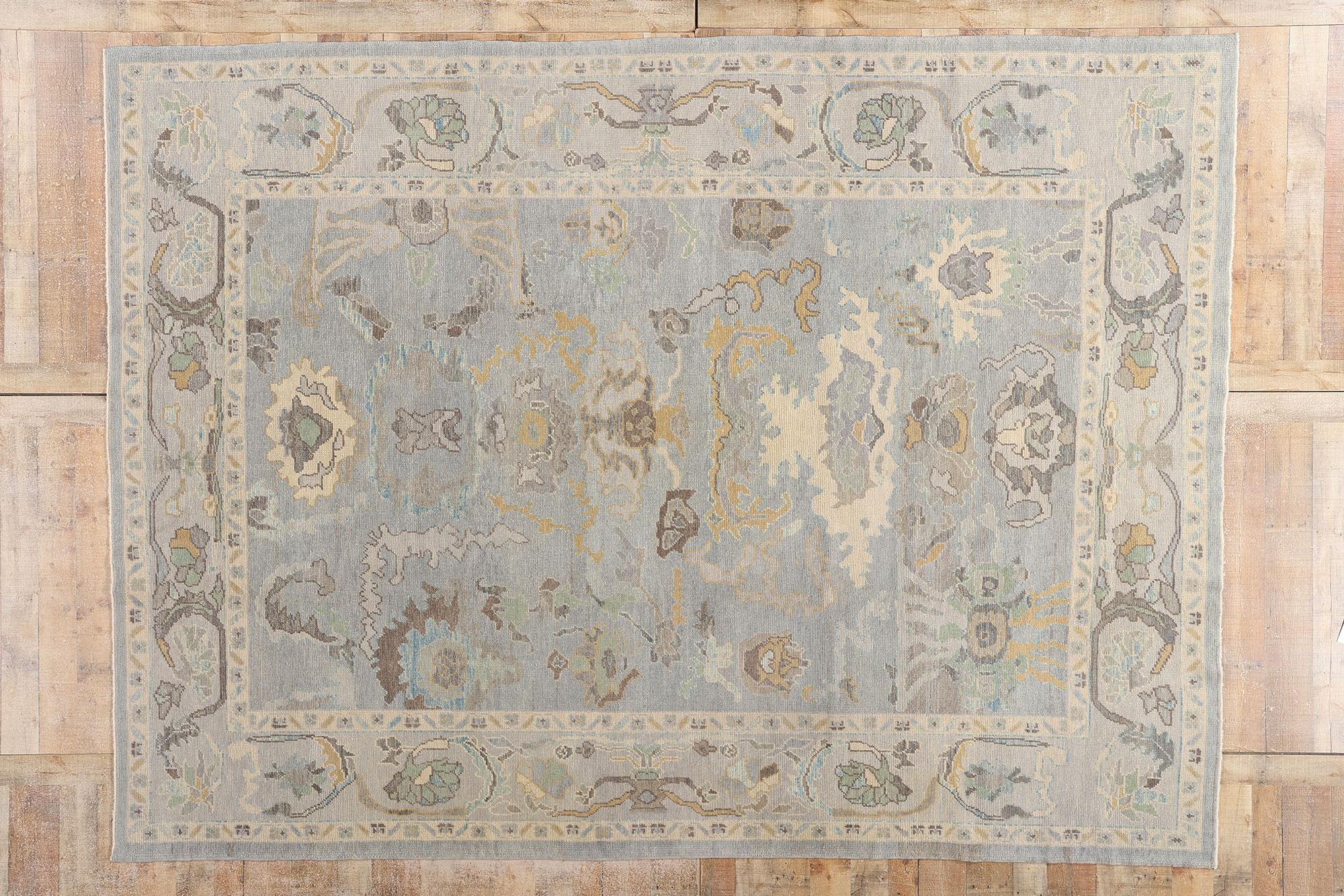 Nuovo Tappeto turco Oushak contemporaneo Silver Mist con stile moderno e costiero in vendita 2