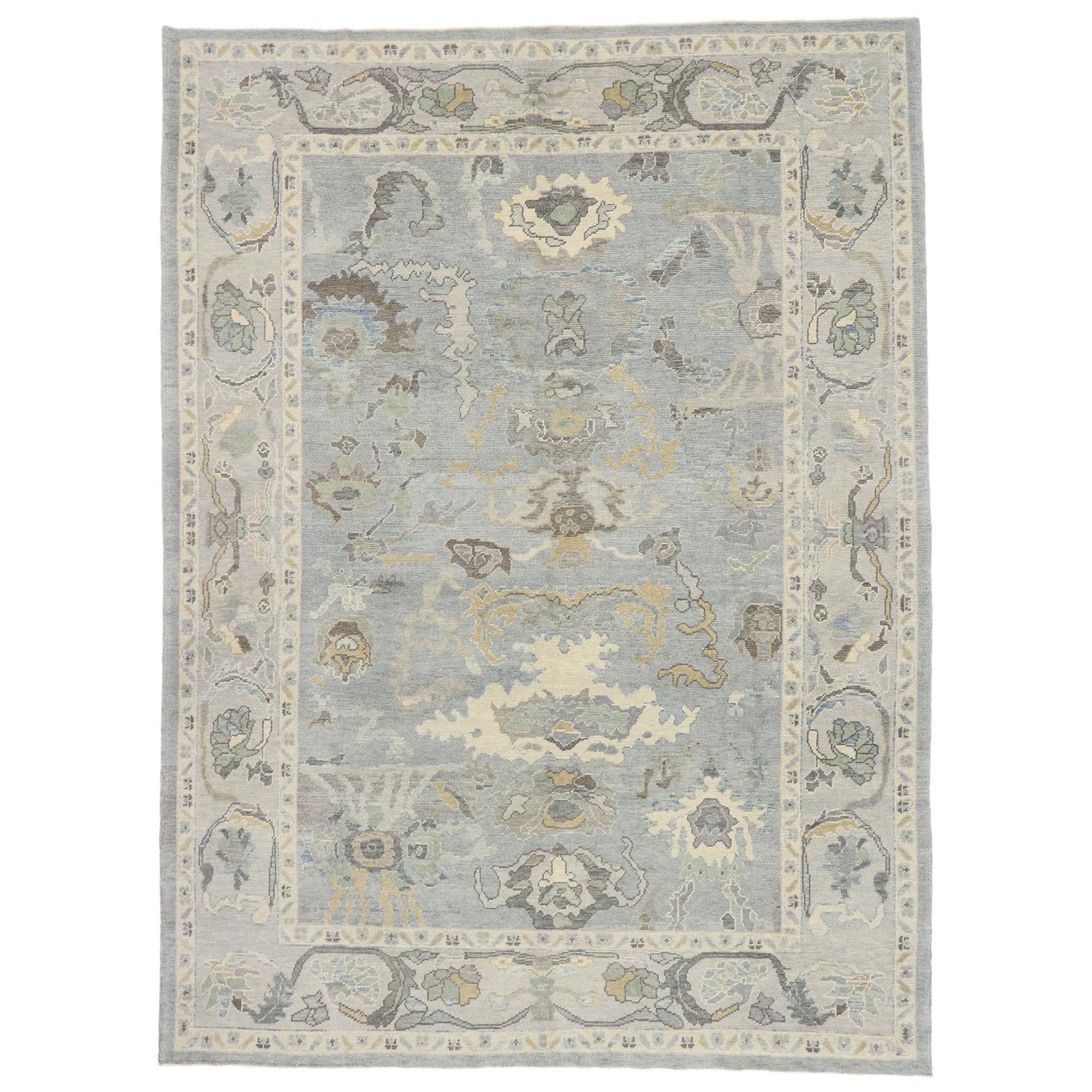 New Contemporary Turkish Oushak Rug with Transitional Coastal Style For Sale