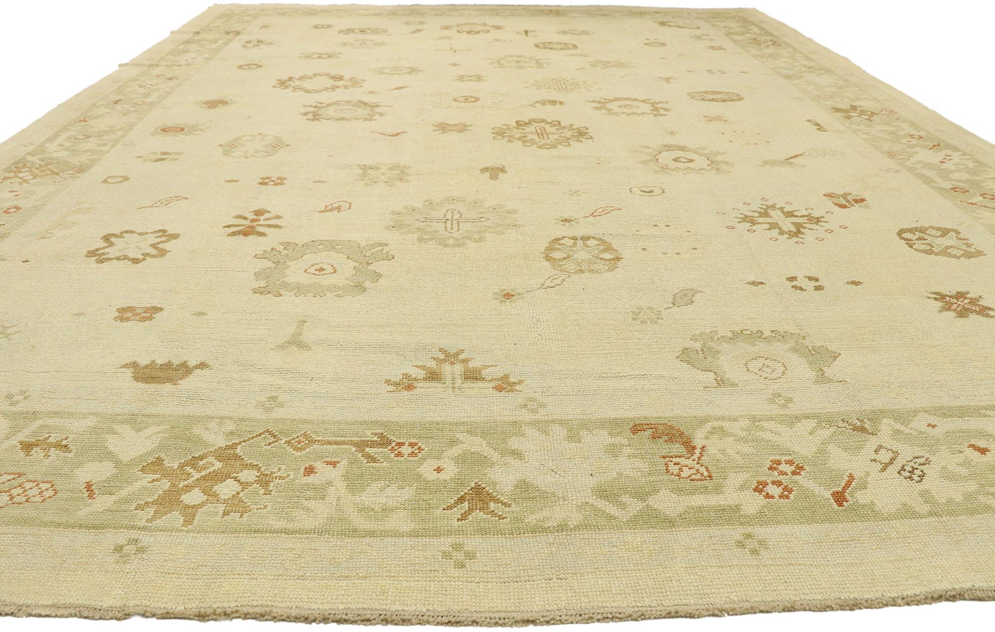 Hand-Knotted New Contemporary Turkish Oushak Rug with Transitional Cottage Style For Sale