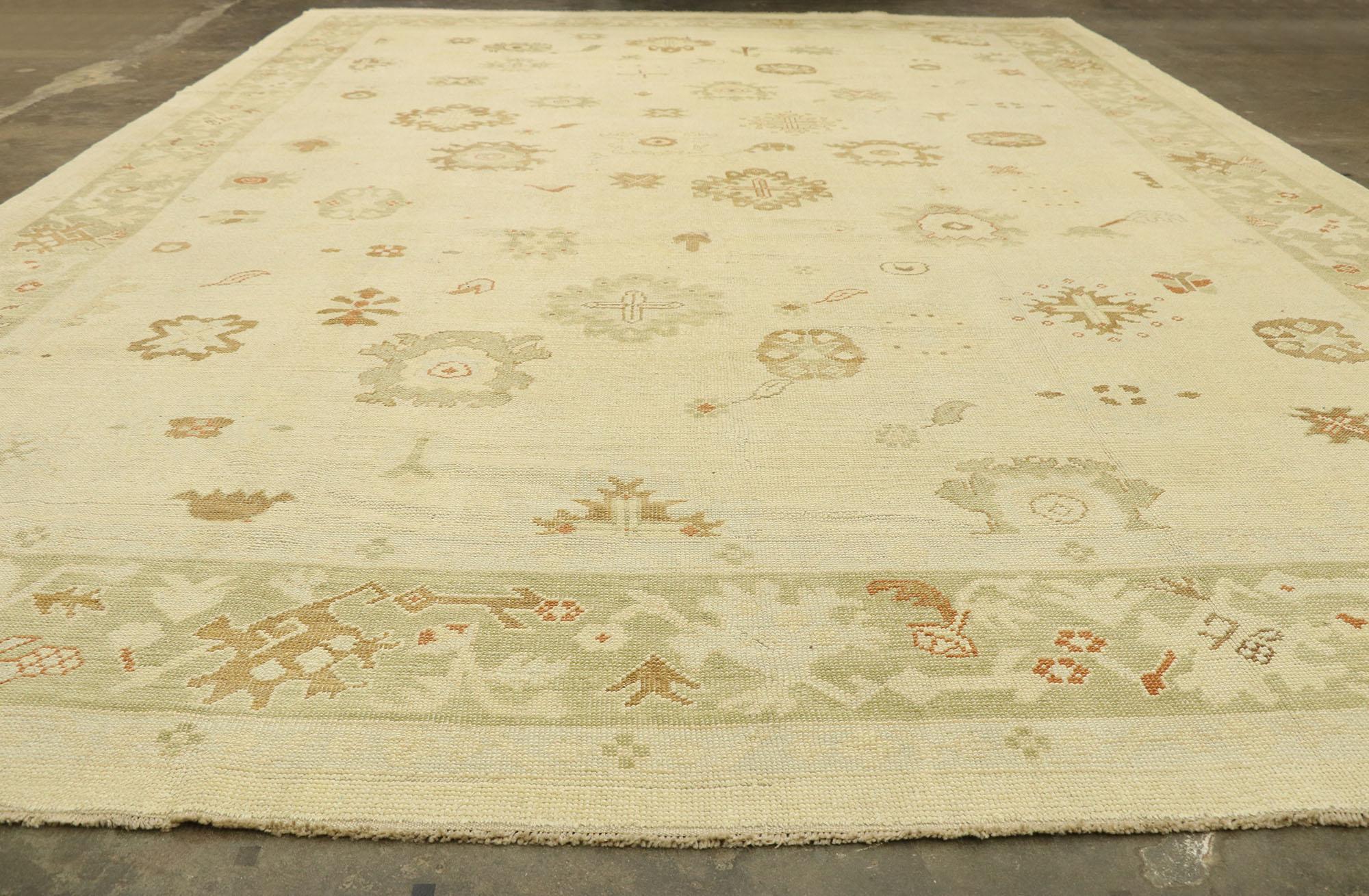 New Contemporary Turkish Oushak Rug with Transitional Cottage Style For Sale 1