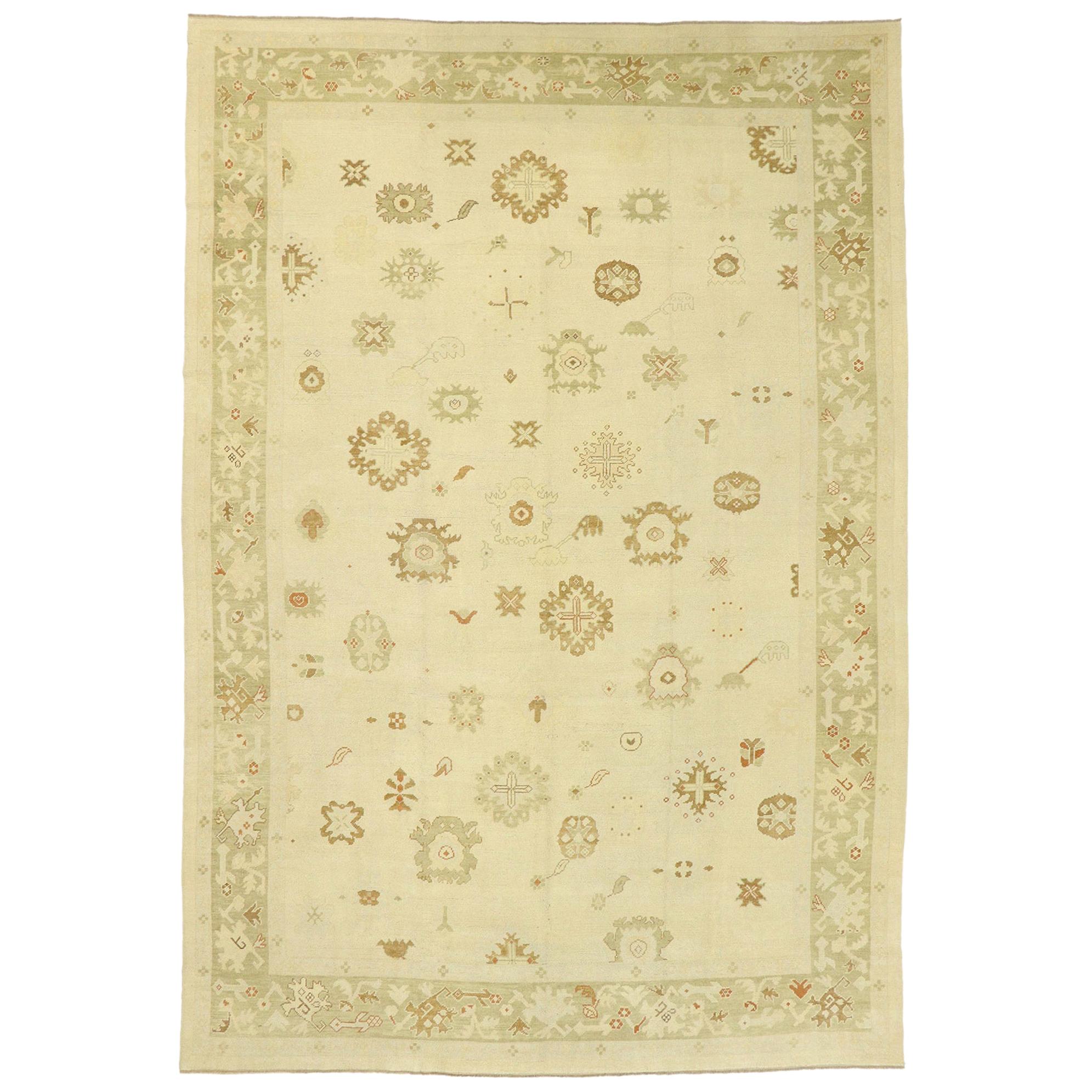 New Contemporary Turkish Oushak Rug with Transitional Cottage Style