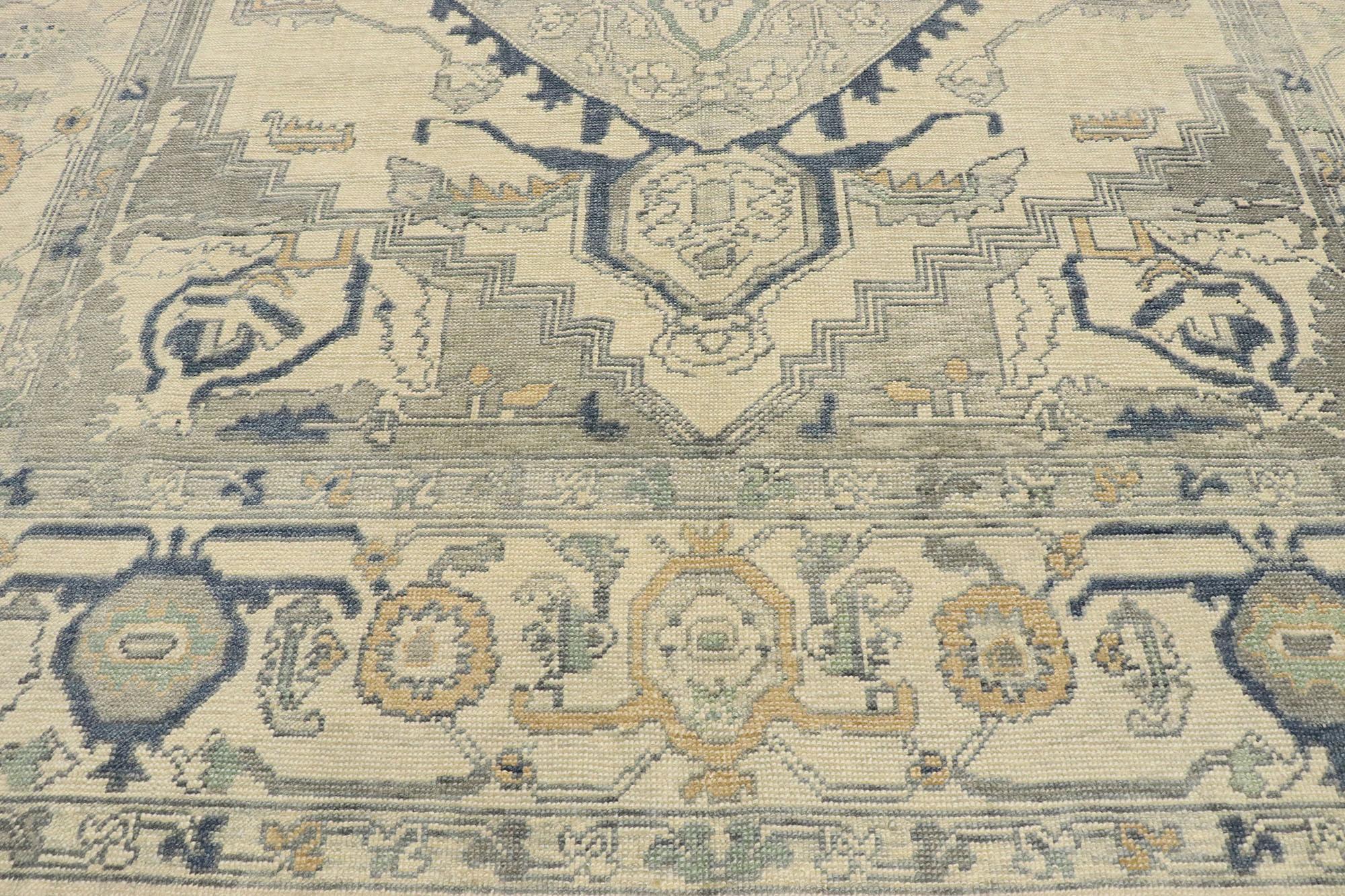 New Turkish Oushak Rug, Swedish Gustavian Meets Modern Style In New Condition For Sale In Dallas, TX