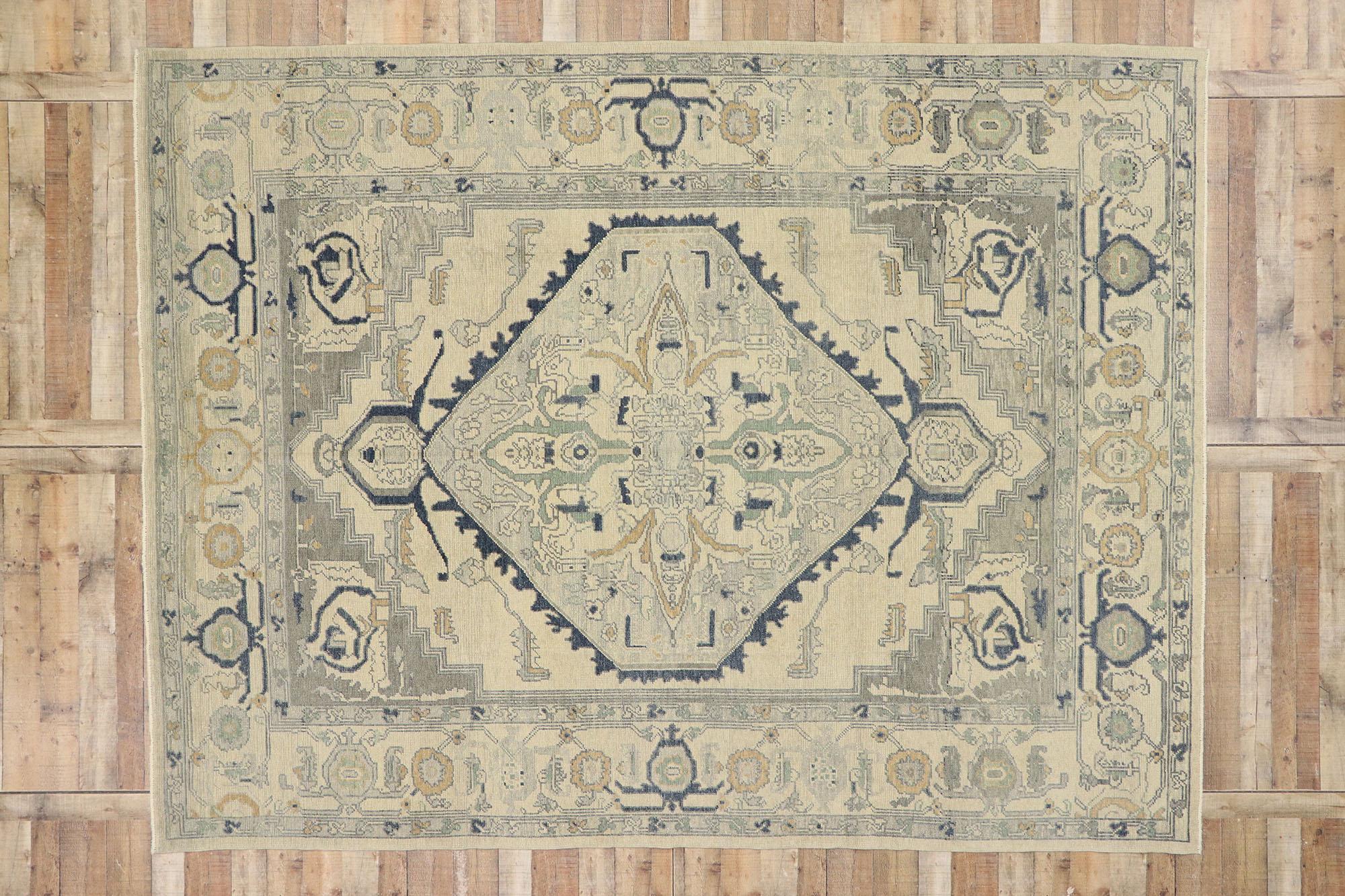 Laine Nouveau tapis turc Oushak, le style gustavien suédois rencontre le style moderne en vente