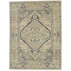 New Turkish Oushak Rug, Swedish Gustavian Meets Modern Style