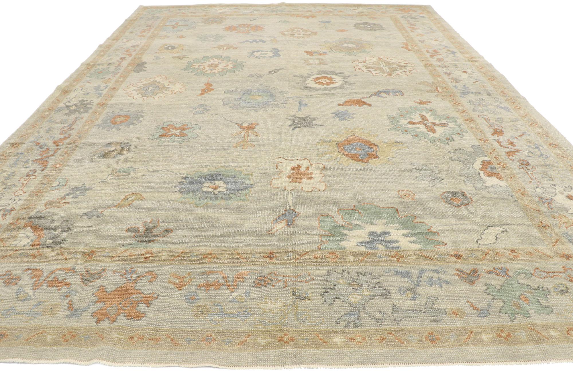 Hand-Knotted New Contemporary Turkish Oushak Rug with Transitional Modern Style For Sale