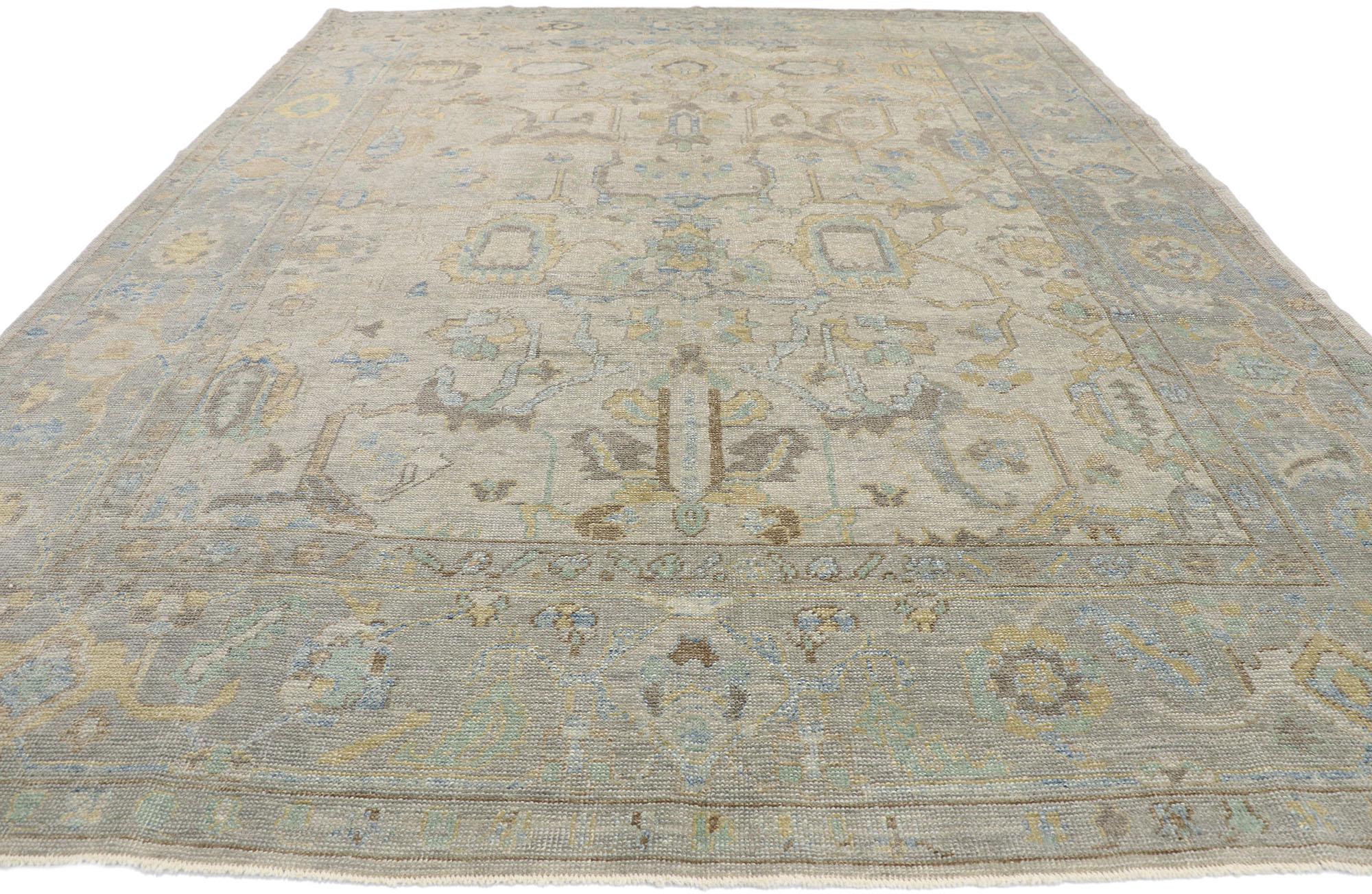 Hand-Knotted New Contemporary Turkish Oushak Rug with Transitional Modern Style For Sale