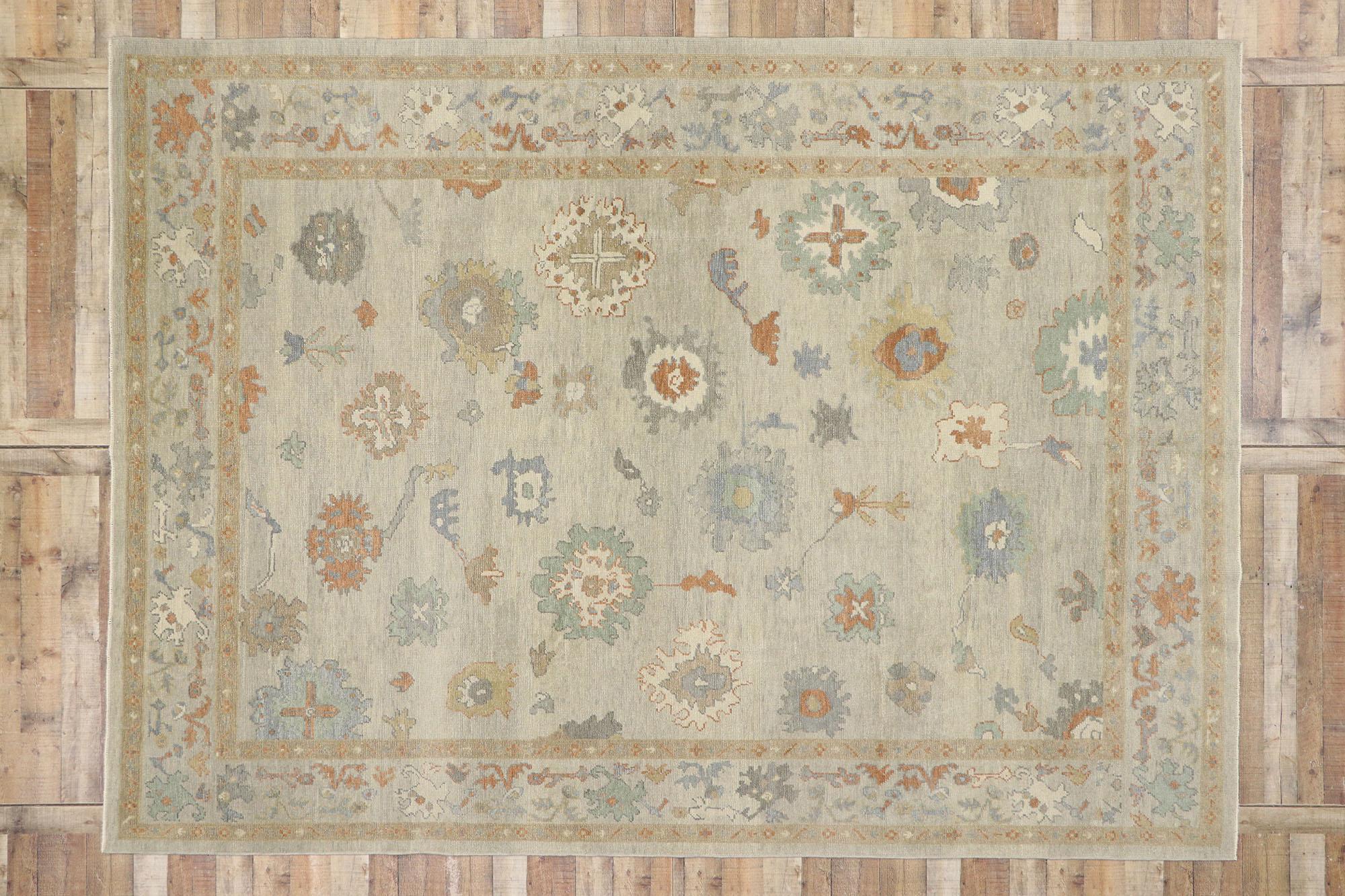 New Contemporary Turkish Oushak Rug with Transitional Modern Style For Sale 3