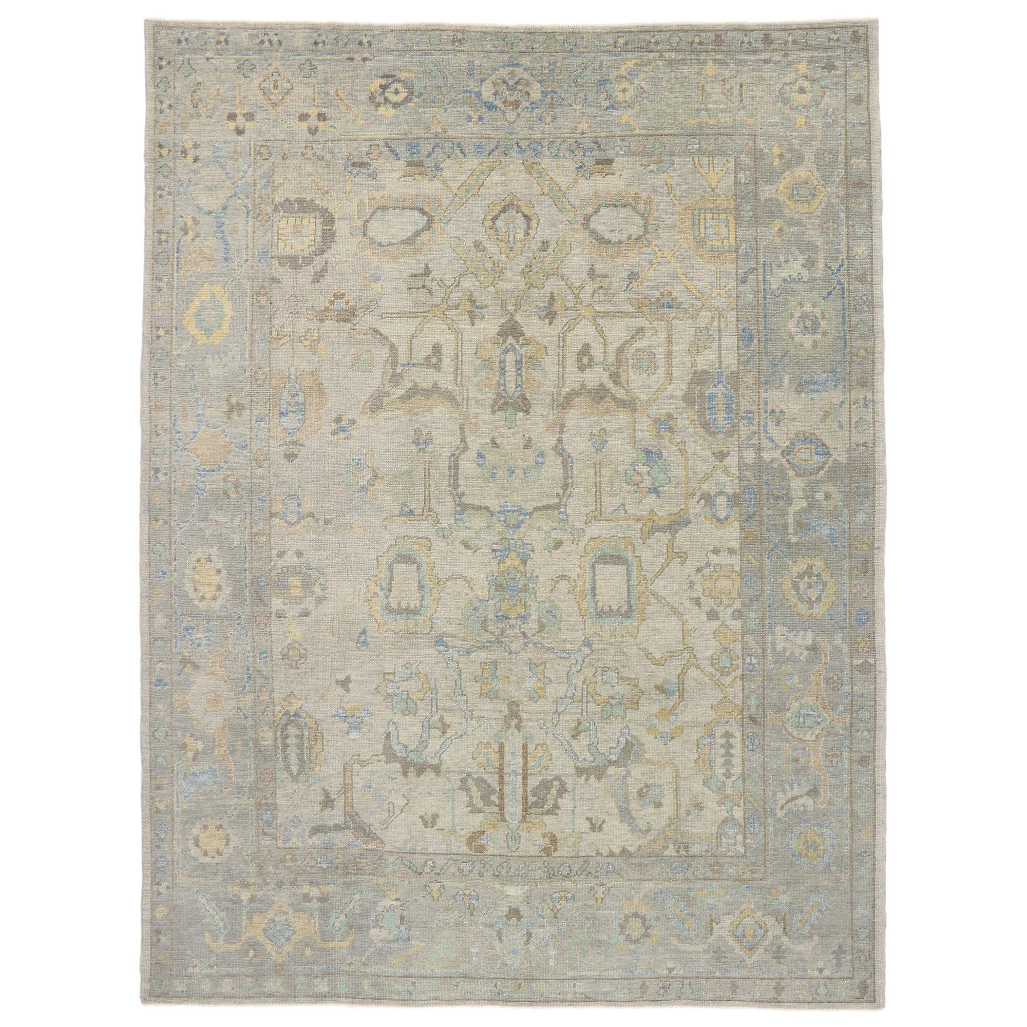 New Contemporary Turkish Oushak Rug with Transitional Modern Style For Sale