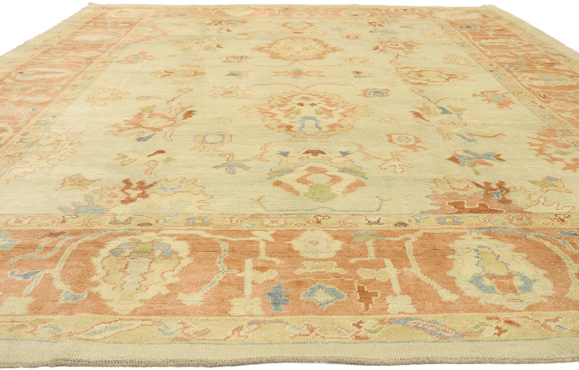 Hand-Knotted New Contemporary Turkish Oushak Rug with Transitional Spanish Revival Style For Sale
