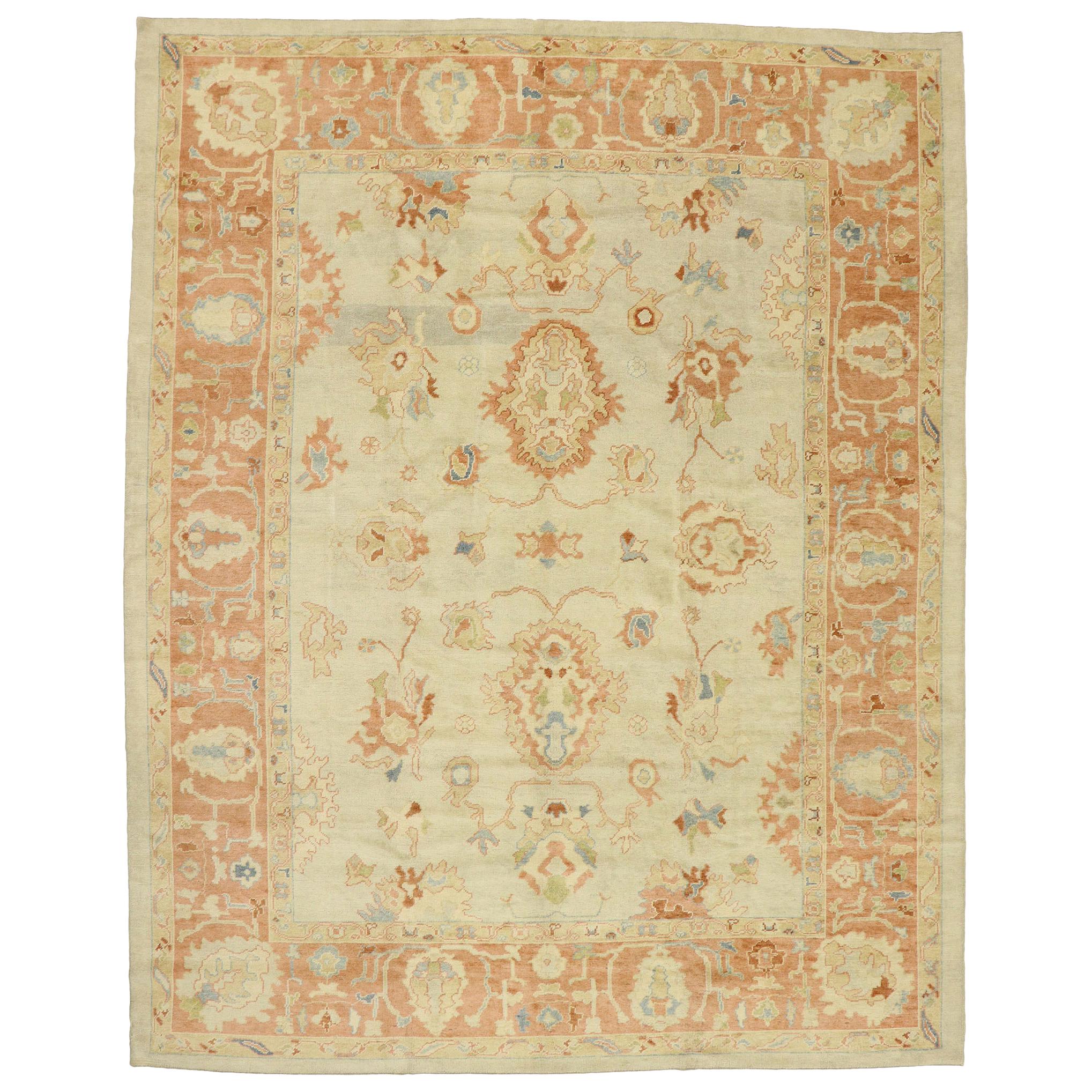 New Contemporary Turkish Oushak Rug with Transitional Spanish Revival Style For Sale