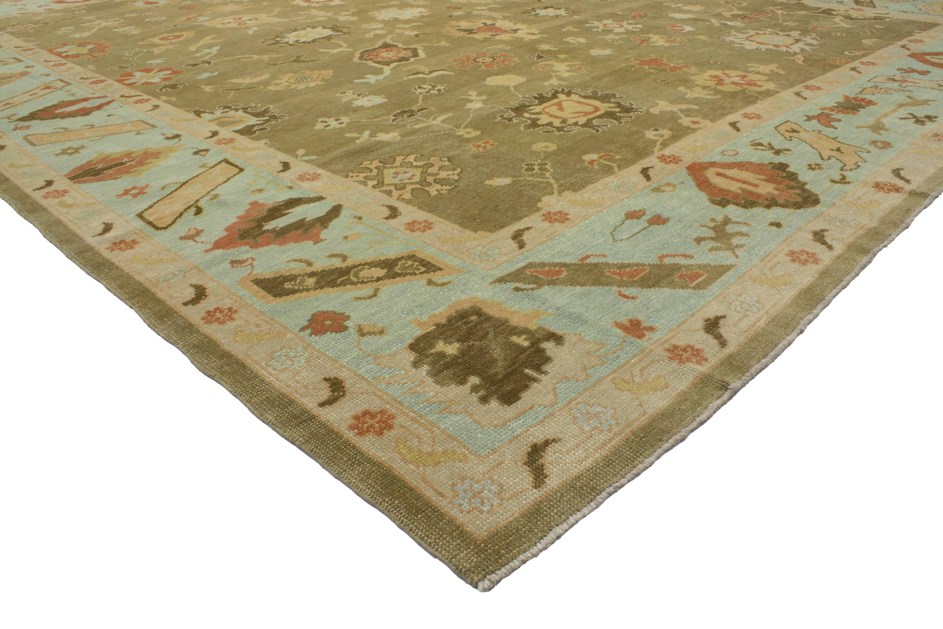 New Contemporary Turkish Oushak Rug with Transitional Style and Modern Colors For Sale 5