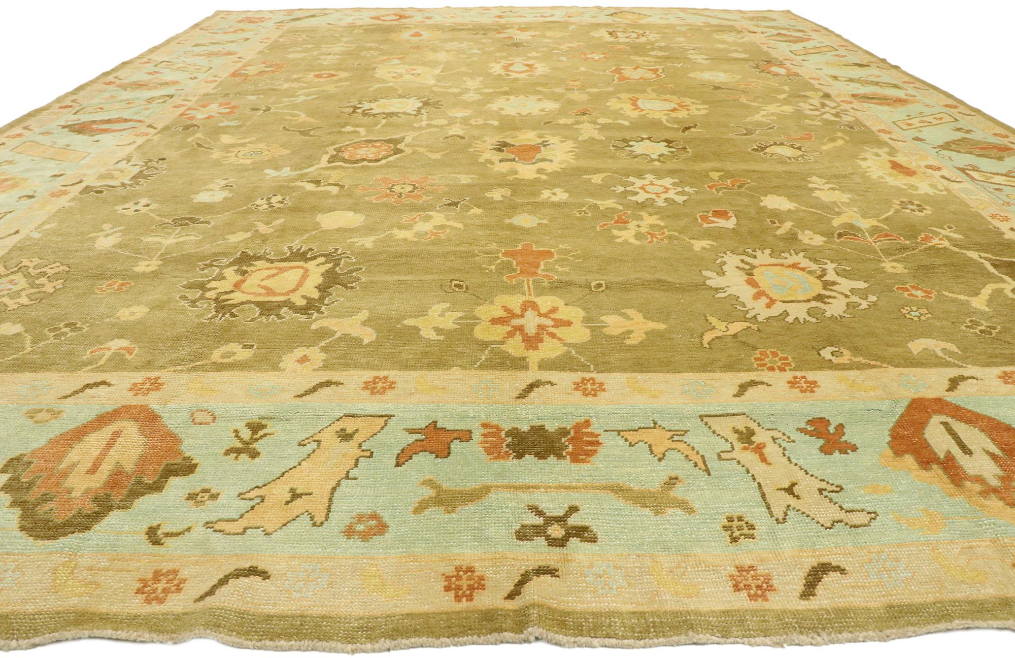 Hand-Knotted New Contemporary Turkish Oushak Rug with Transitional Style and Modern Colors For Sale