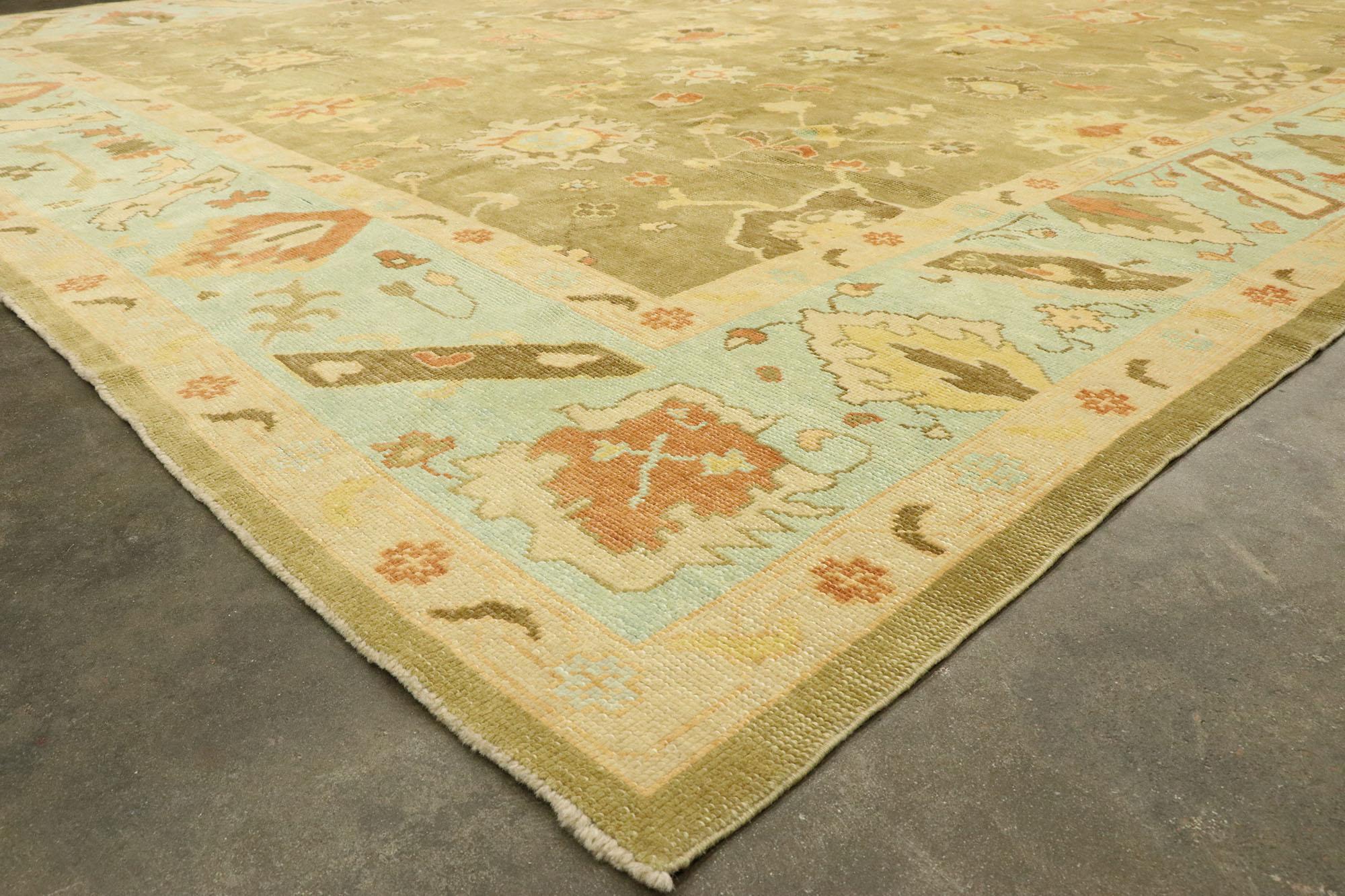 New Contemporary Turkish Oushak Rug with Transitional Style and Modern Colors For Sale 1