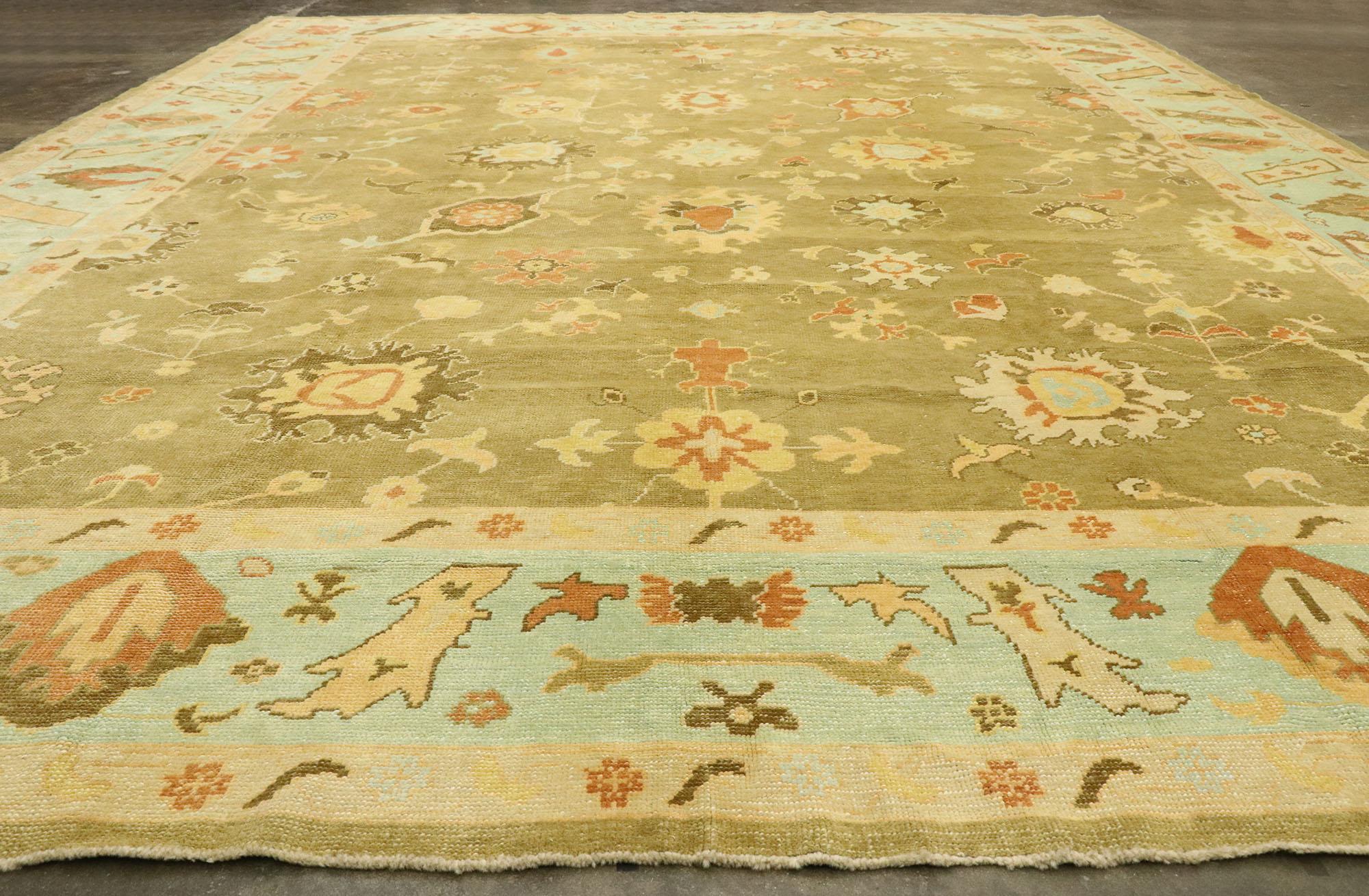 New Contemporary Turkish Oushak Rug with Transitional Style and Modern Colors For Sale 2