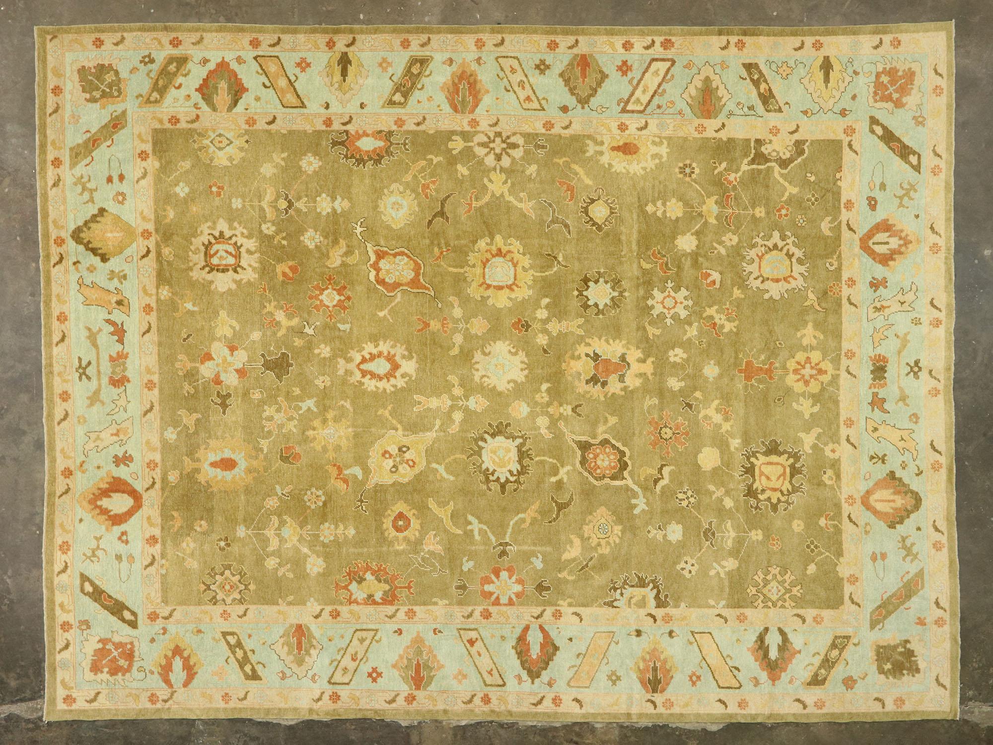 New Contemporary Turkish Oushak Rug with Transitional Style and Modern Colors For Sale 3