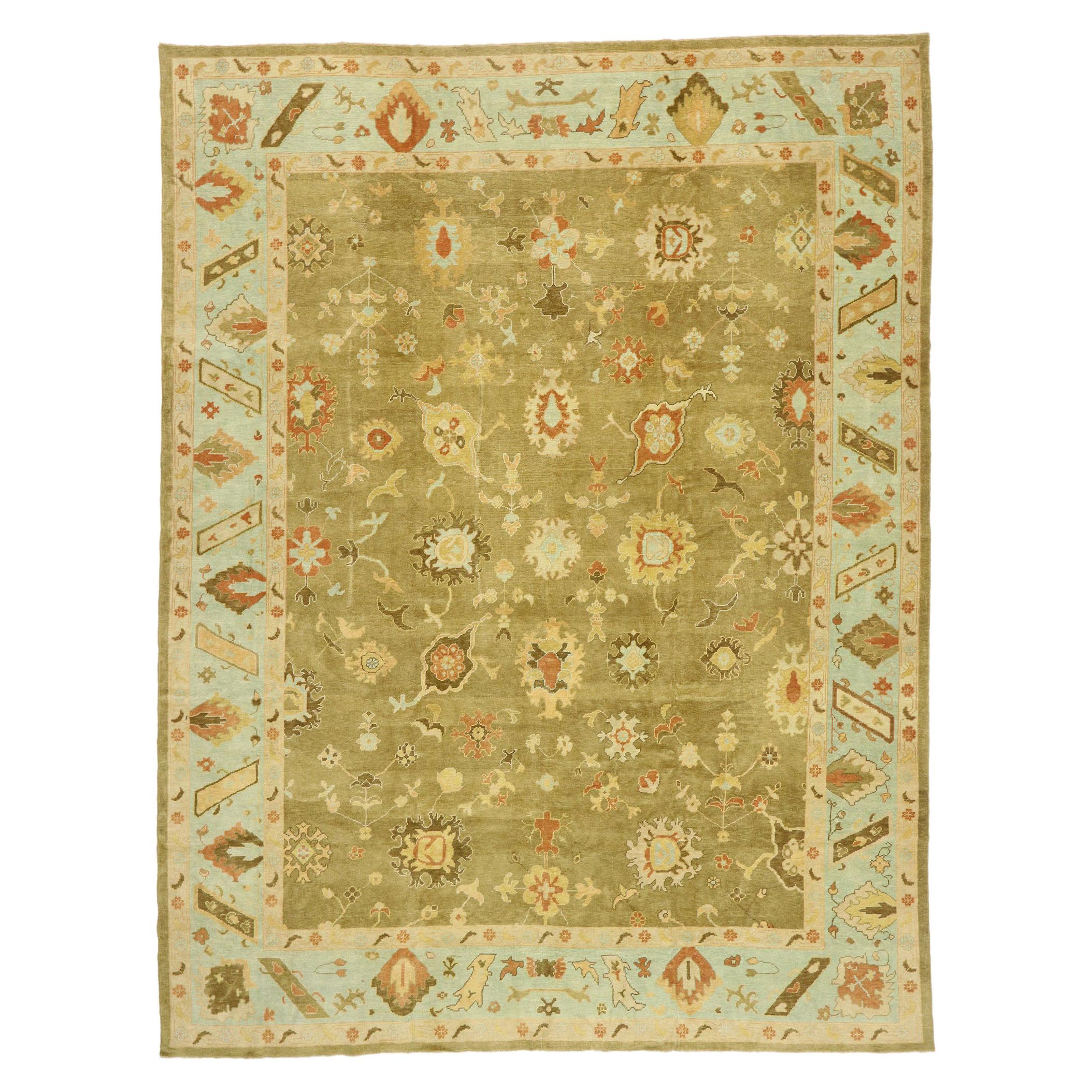 New Contemporary Turkish Oushak Rug with Transitional Style and Modern Colors For Sale