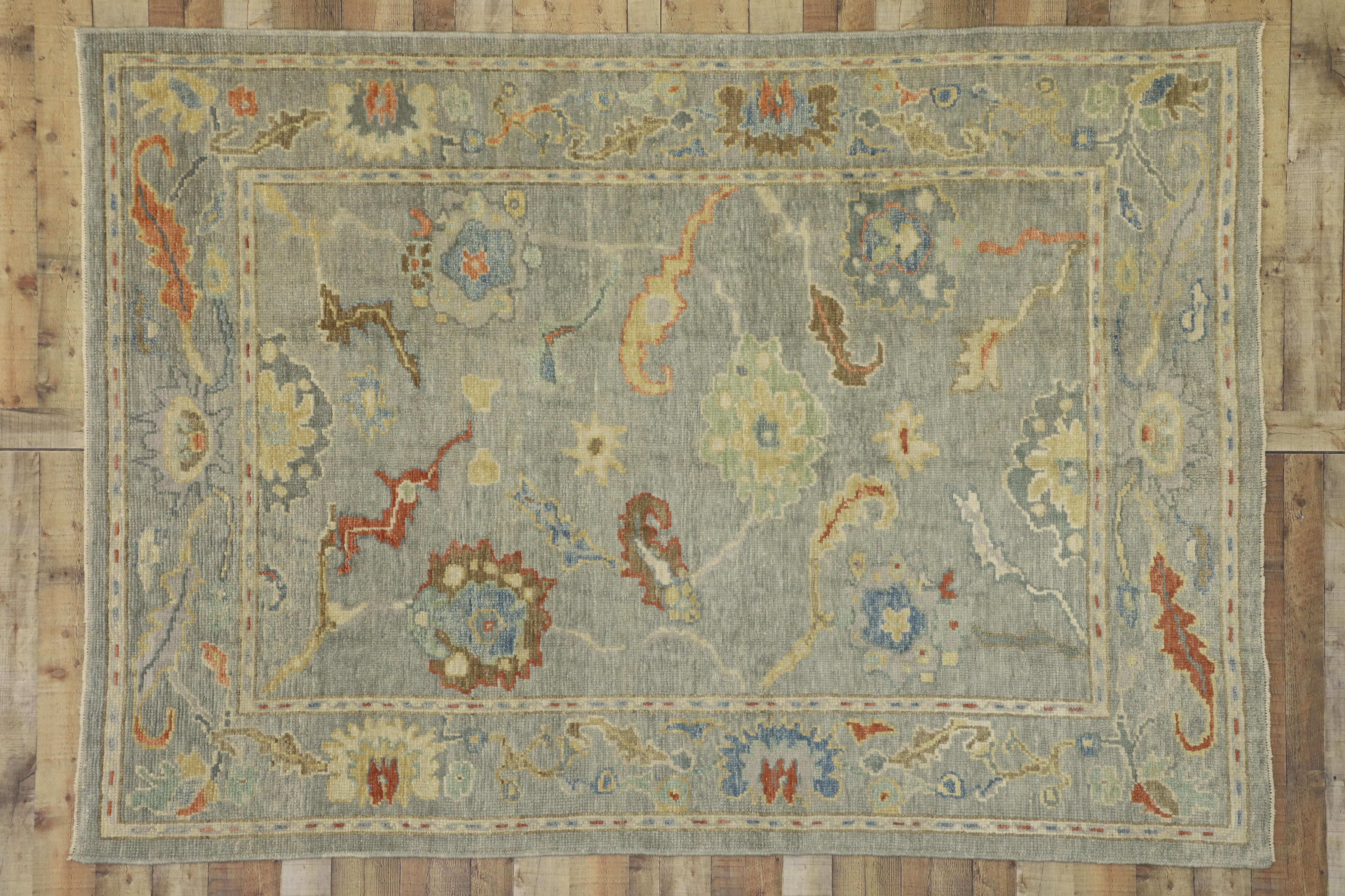 New Contemporary Turkish Oushak Rug with Transitional Style 3