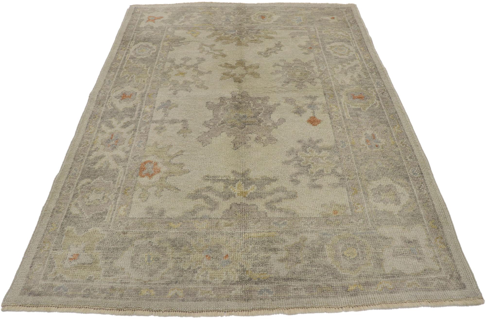 Hand-Knotted New Contemporary Turkish Oushak Rug with Transitional Style For Sale