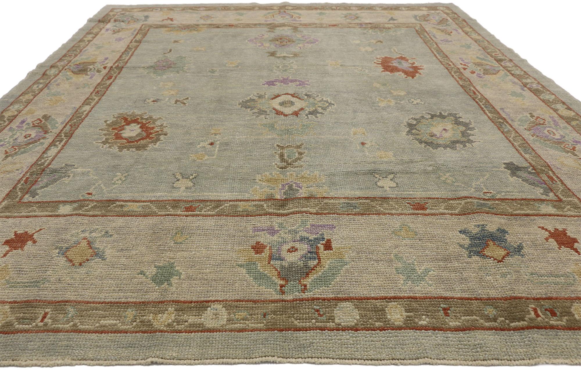 Hand-Knotted New Contemporary Turkish Oushak Rug with Transitional Style