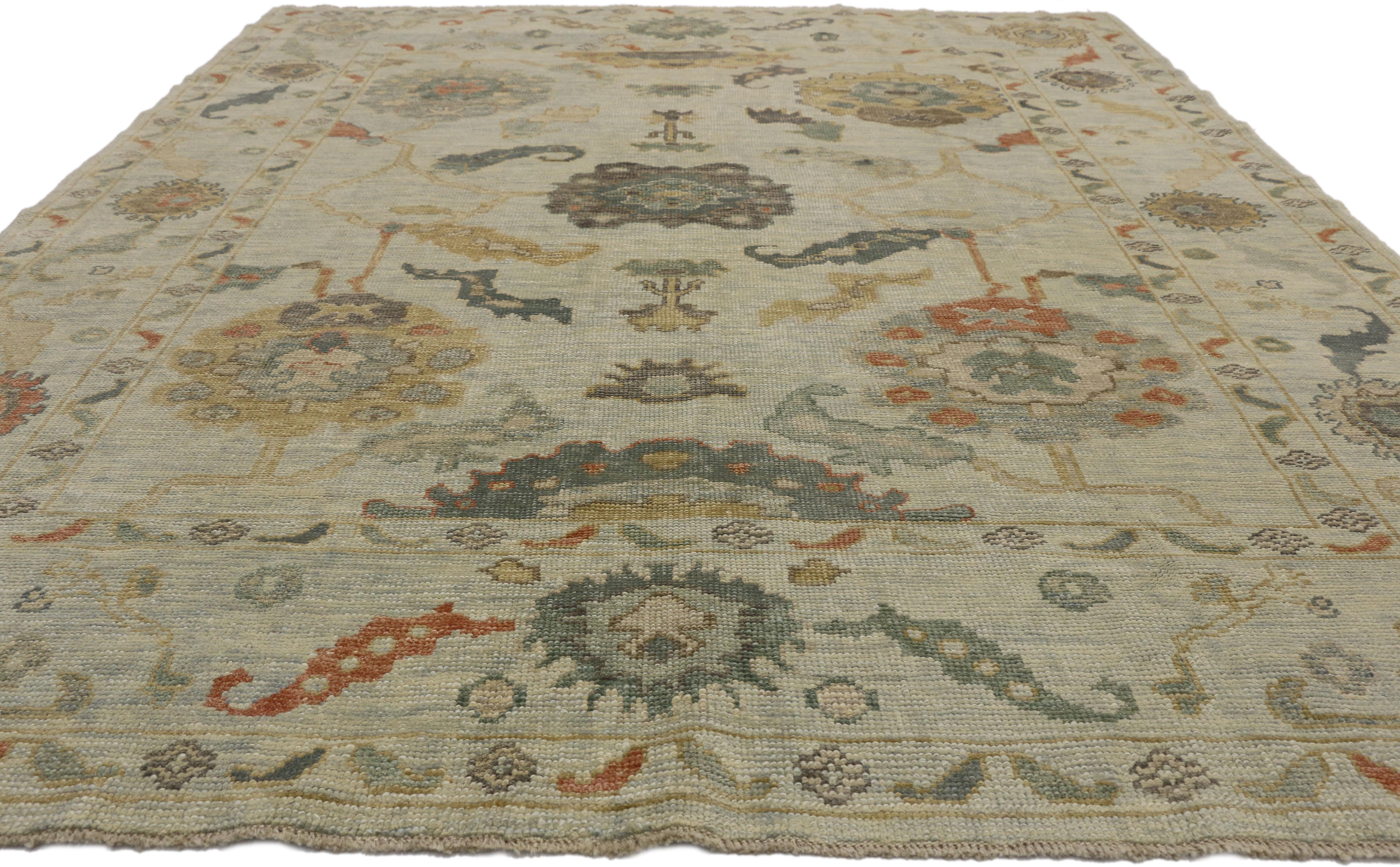 Wool New Contemporary Turkish Oushak Rug with Transitional Style
