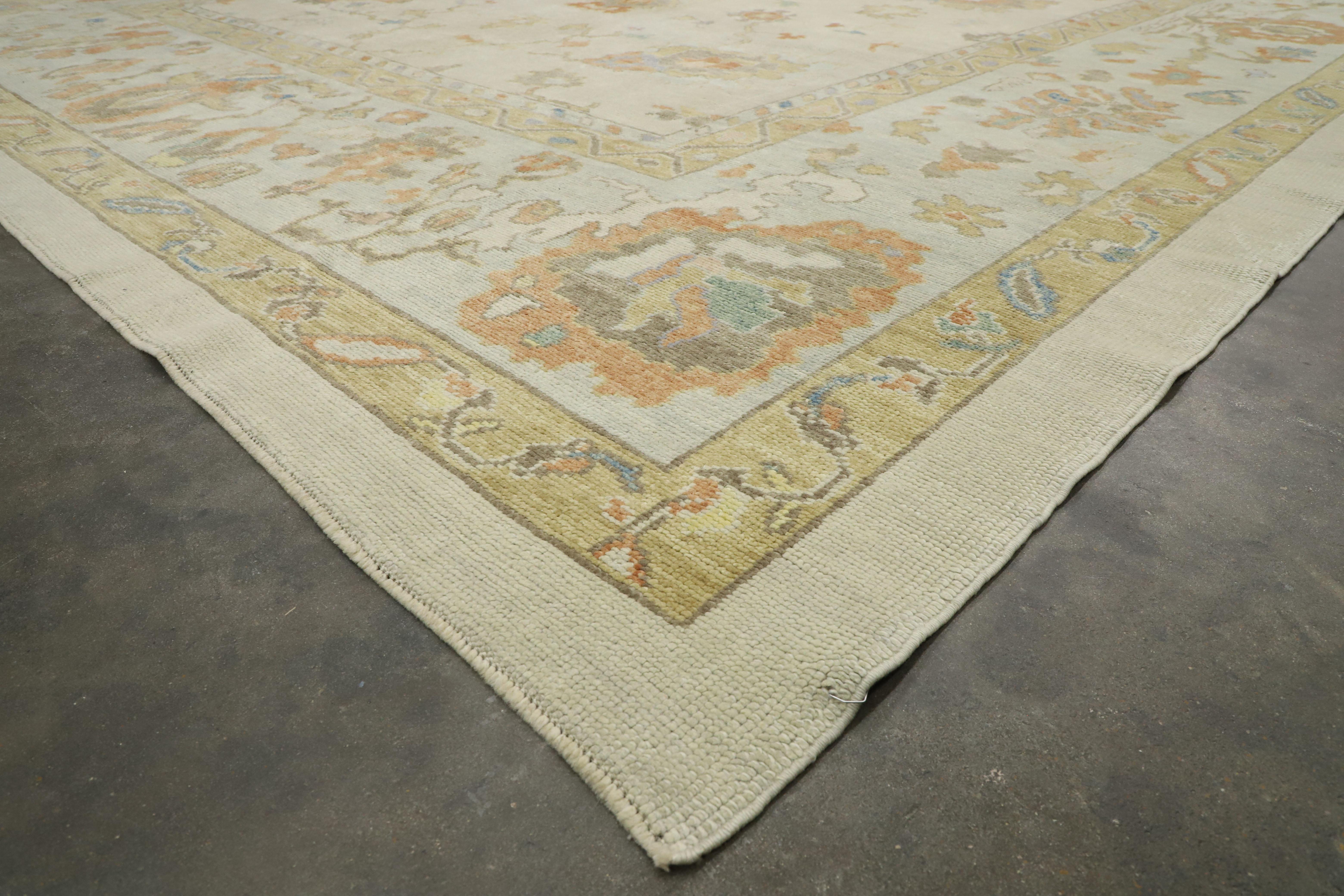 New Contemporary Turkish Oushak Rug with Transitional Style For Sale 1
