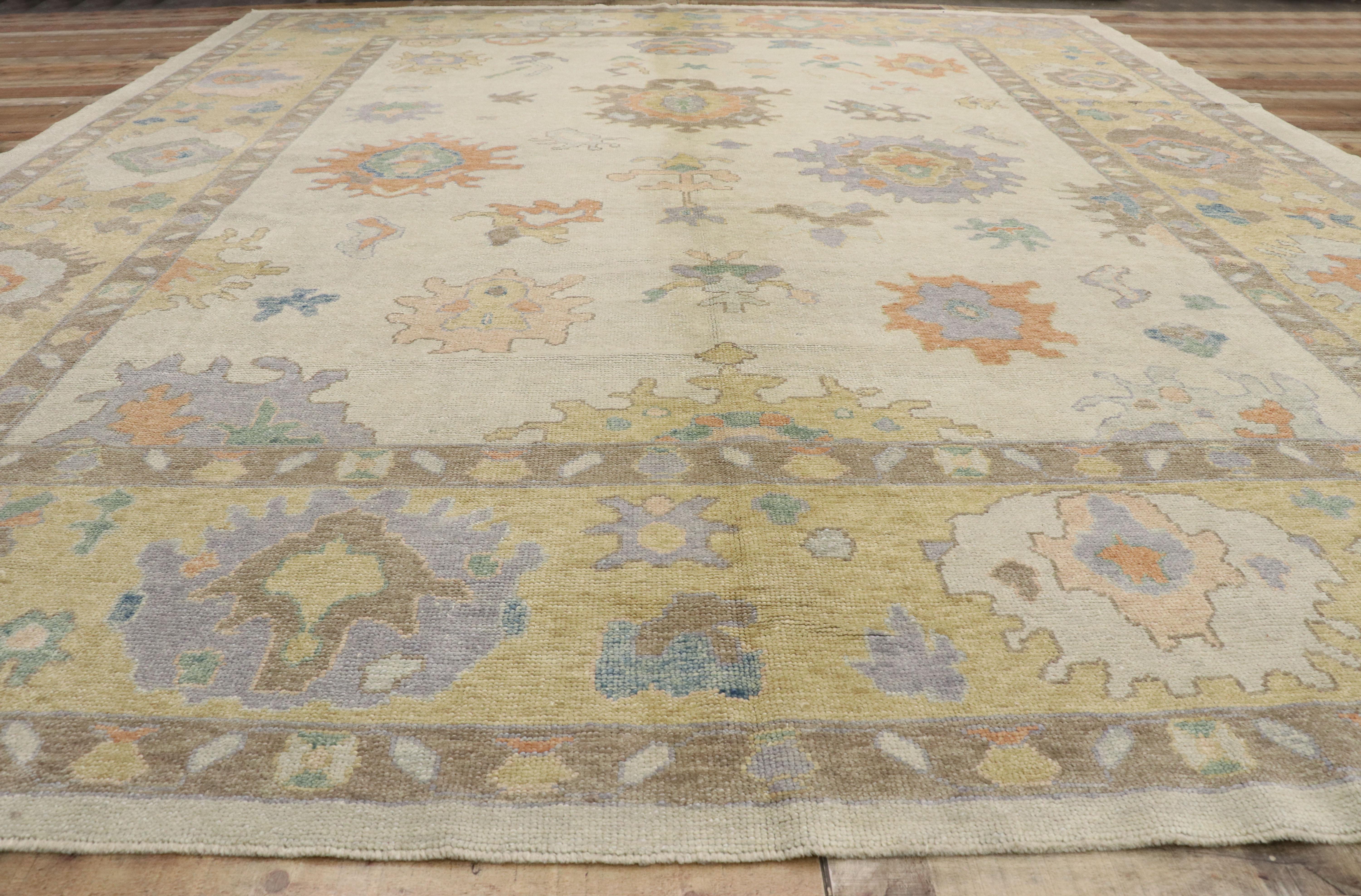New Contemporary Turkish Oushak Rug with Transitional Coastal Style For Sale 2