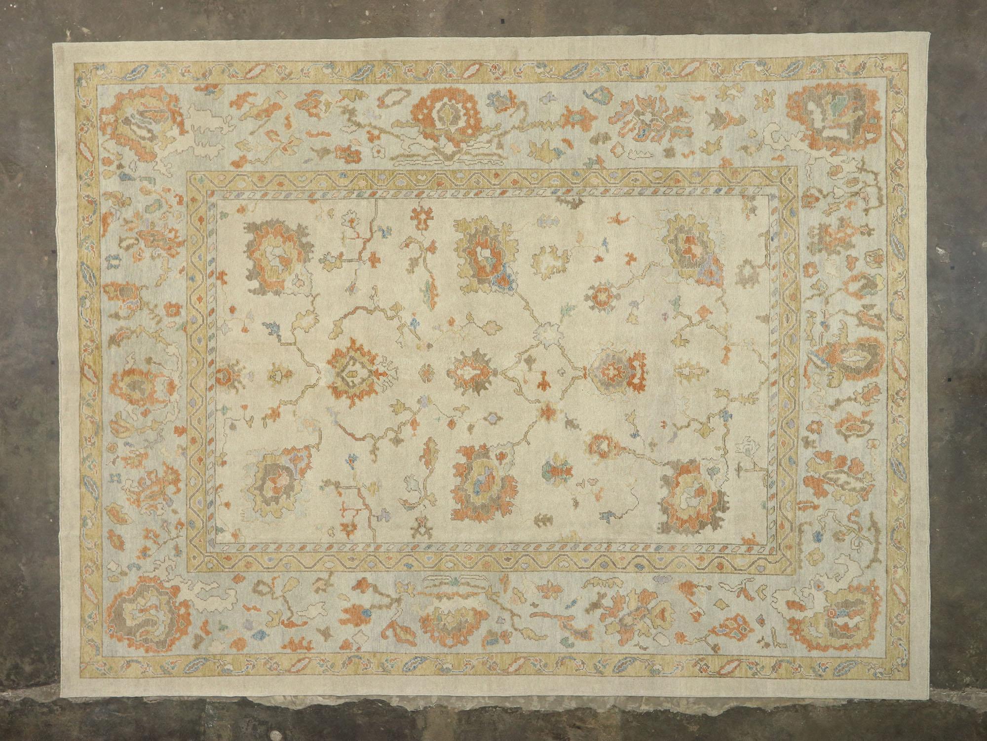 New Contemporary Turkish Oushak Rug with Transitional Style For Sale 3