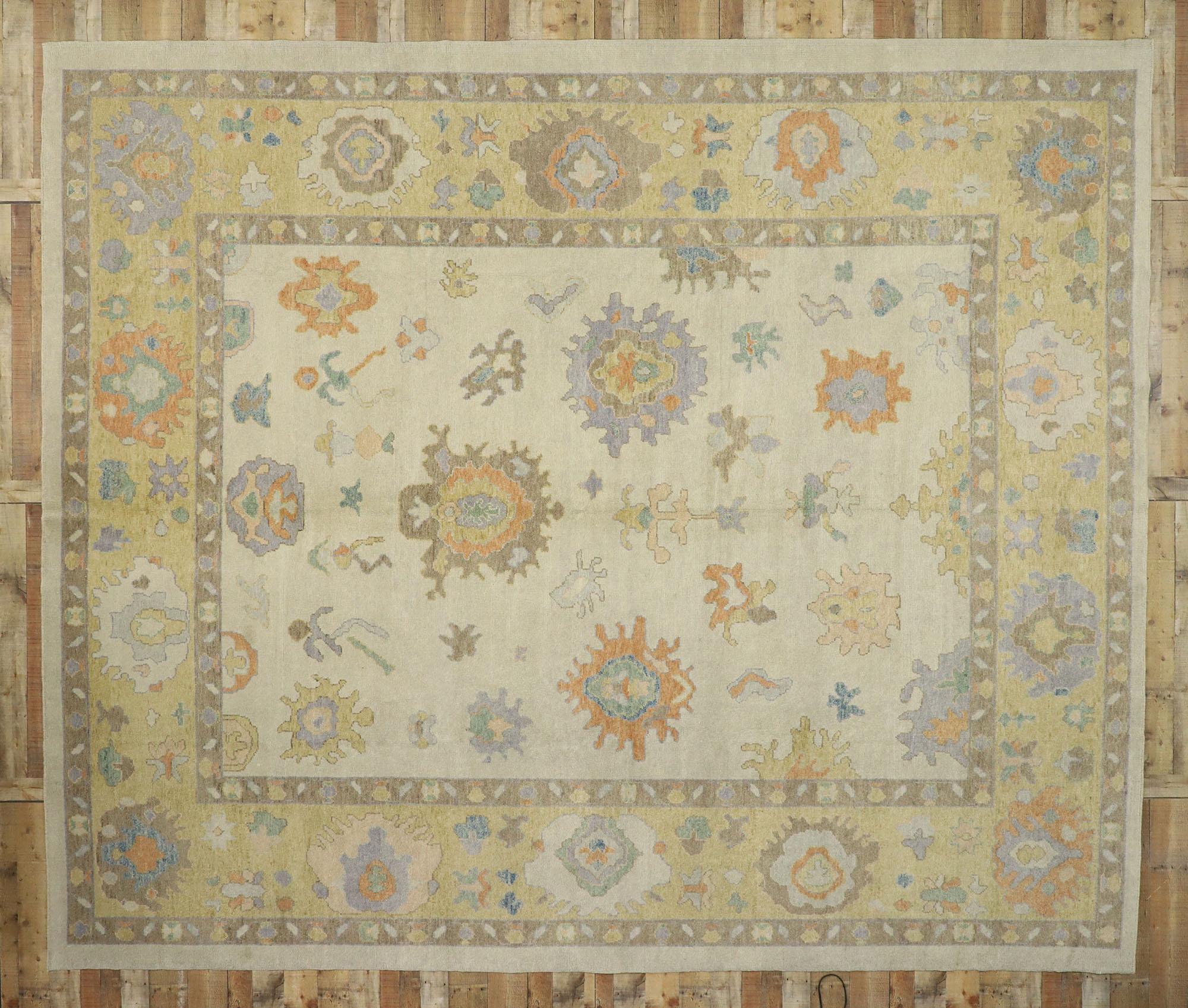 New Contemporary Turkish Oushak Rug with Transitional Coastal Style For Sale 3