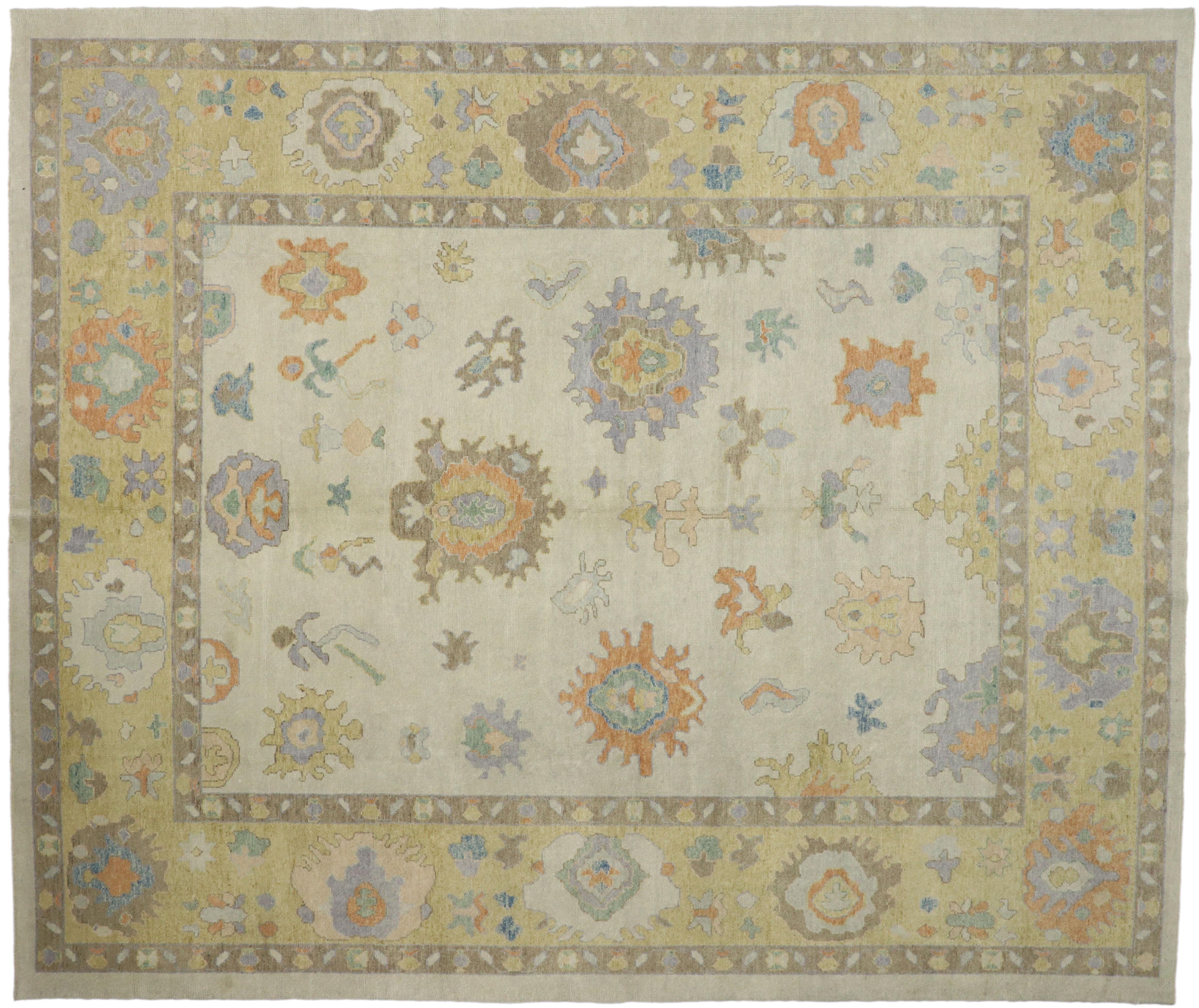New Contemporary Turkish Oushak Rug with Transitional Coastal Style For Sale 4
