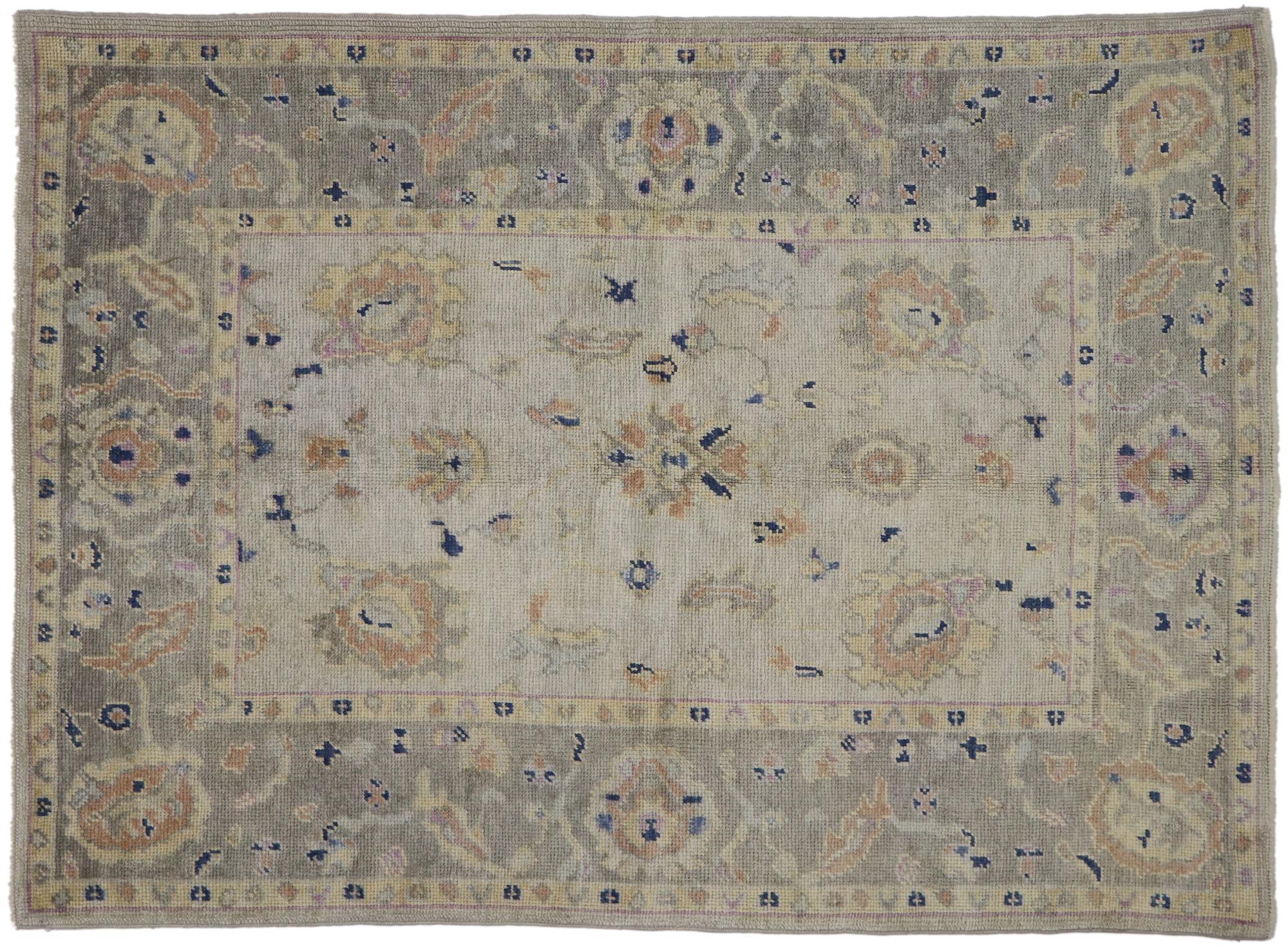 New Contemporary Turkish Oushak Rug with Transitional Style For Sale 4