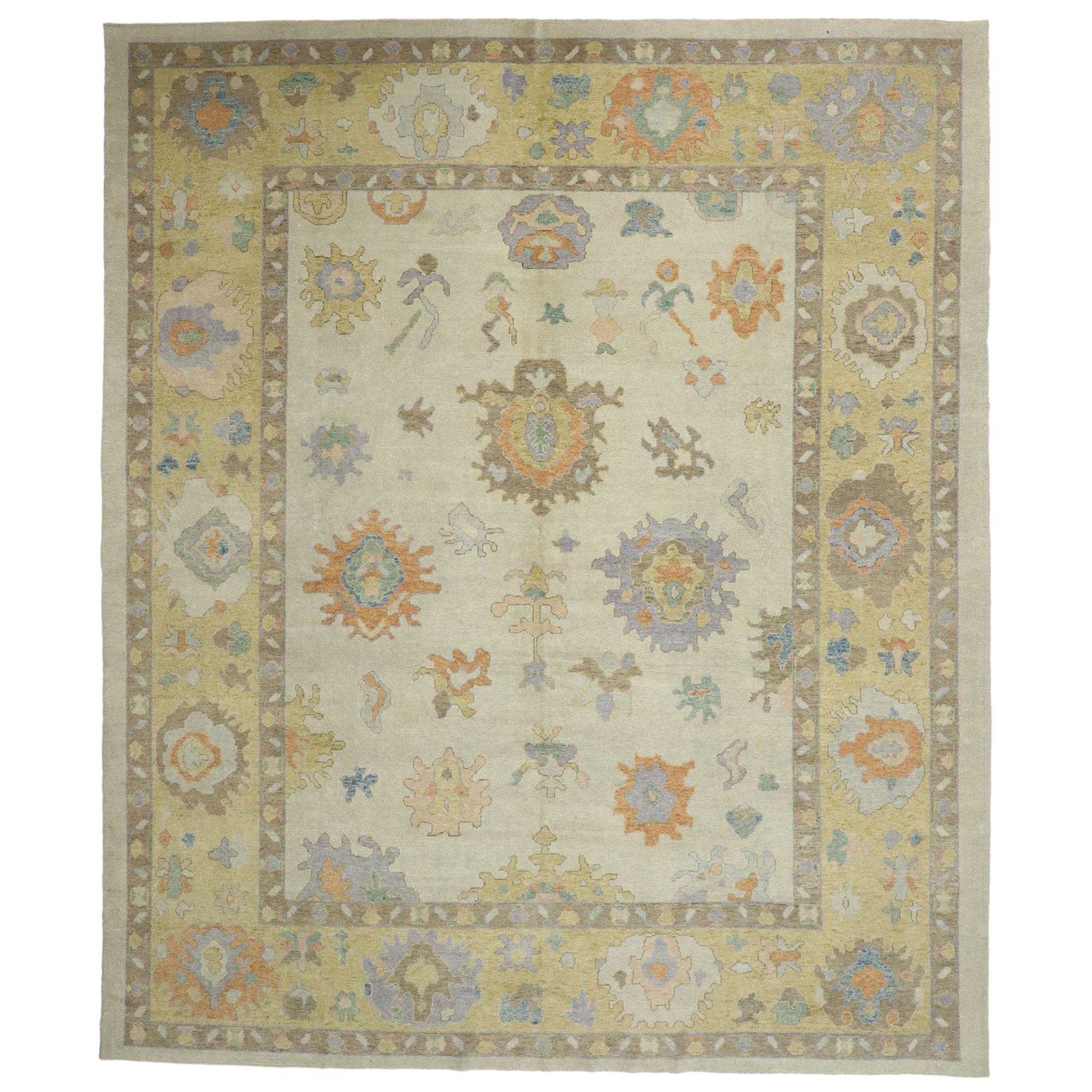 New Contemporary Turkish Oushak Rug with Transitional Coastal Style For Sale