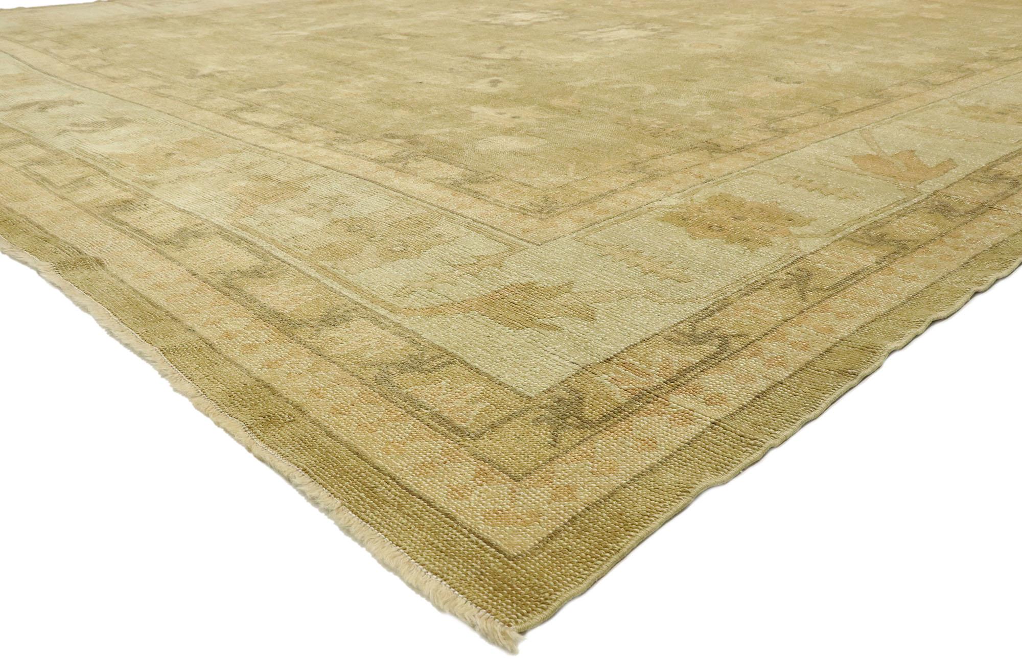 51595 new contemporary Turkish oushak rug with Transitional style in Neutral Earth-Tones 113'01 x 18'02. ??This hand knotted wool new contemporary Turkish Oushak rug features an all-over botanical pattern composed of Harshang-style motifs, organic