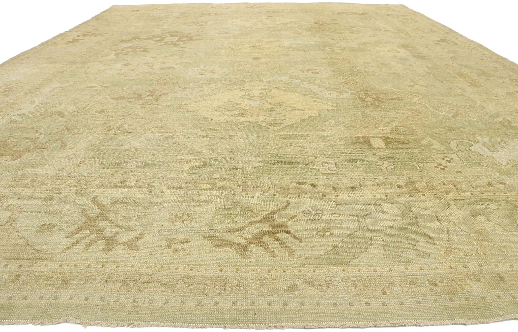 Hand-Knotted Modern Oushak Turkish Rug with Light Earth-Tone Colors For Sale
