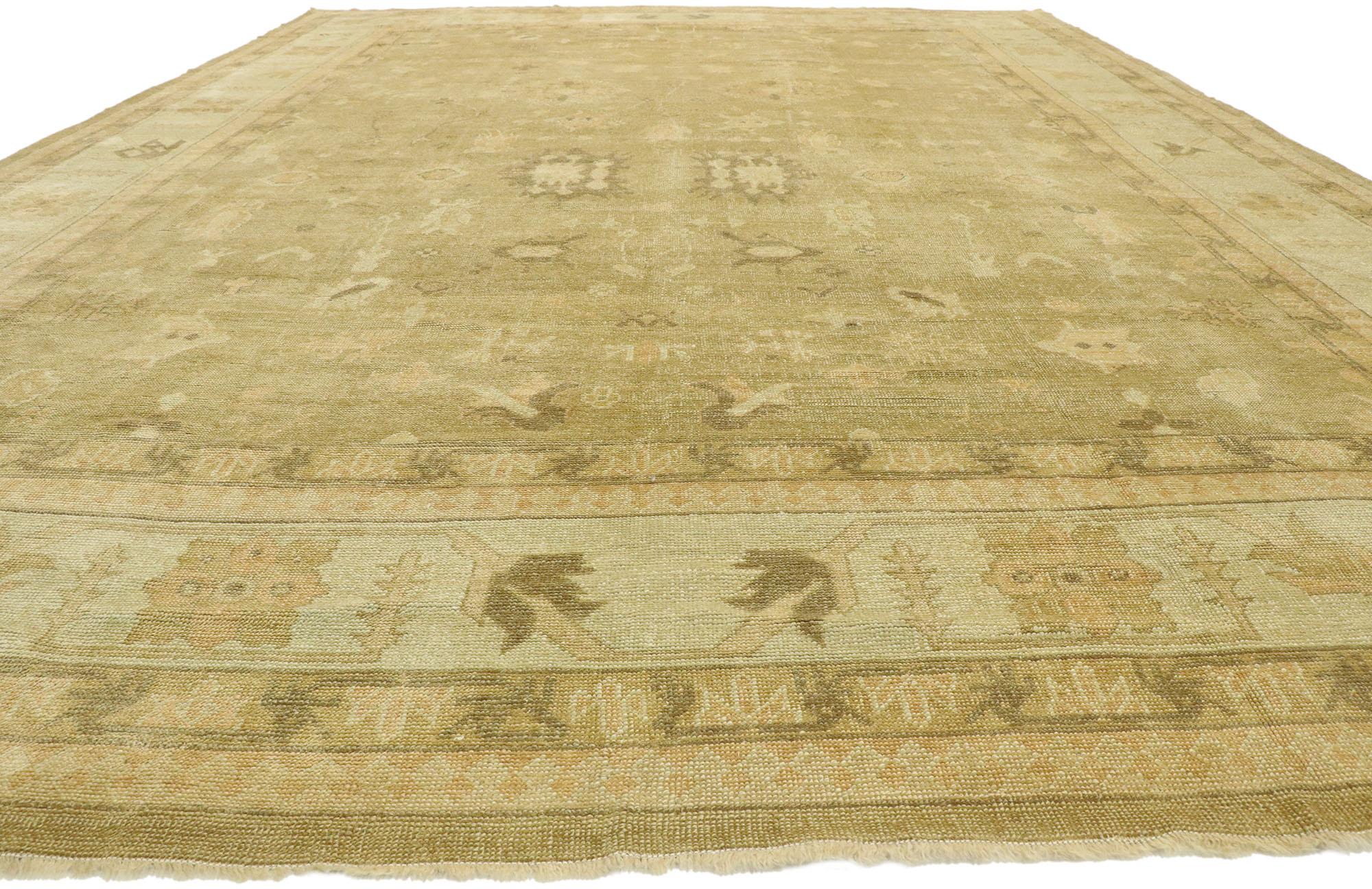 Hand-Knotted New Contemporary Turkish Oushak Rug with Transitional Style in Neutral Colors For Sale