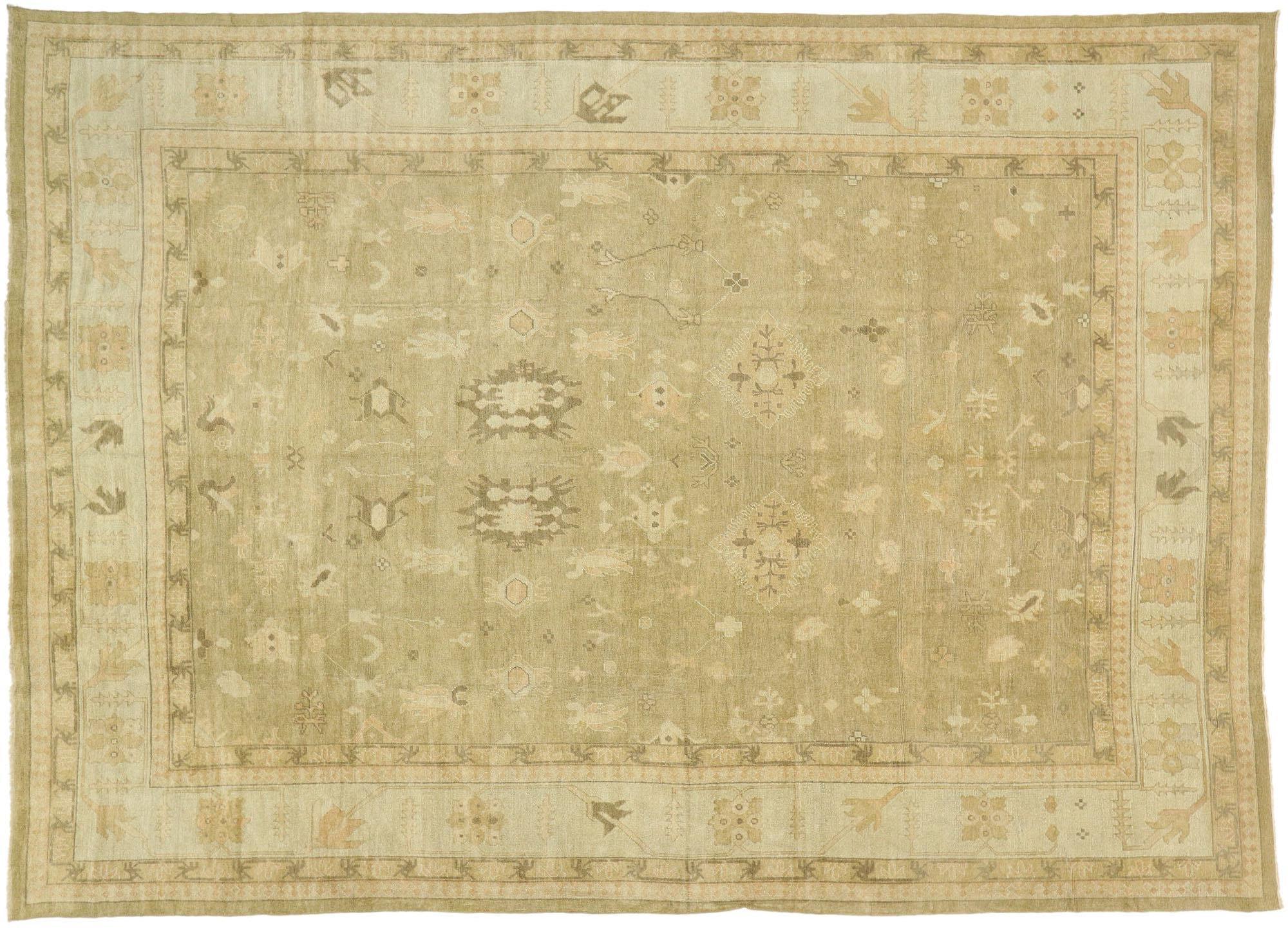 New Contemporary Turkish Oushak Rug with Transitional Style in Neutral Colors For Sale 4