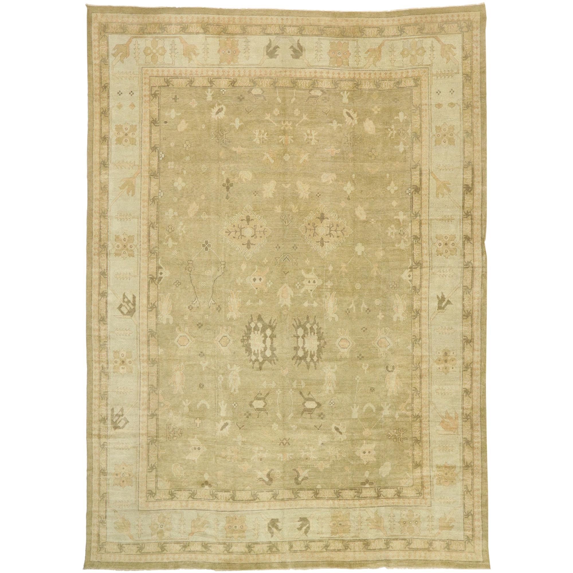 New Contemporary Turkish Oushak Rug with Transitional Style in Neutral Colors For Sale