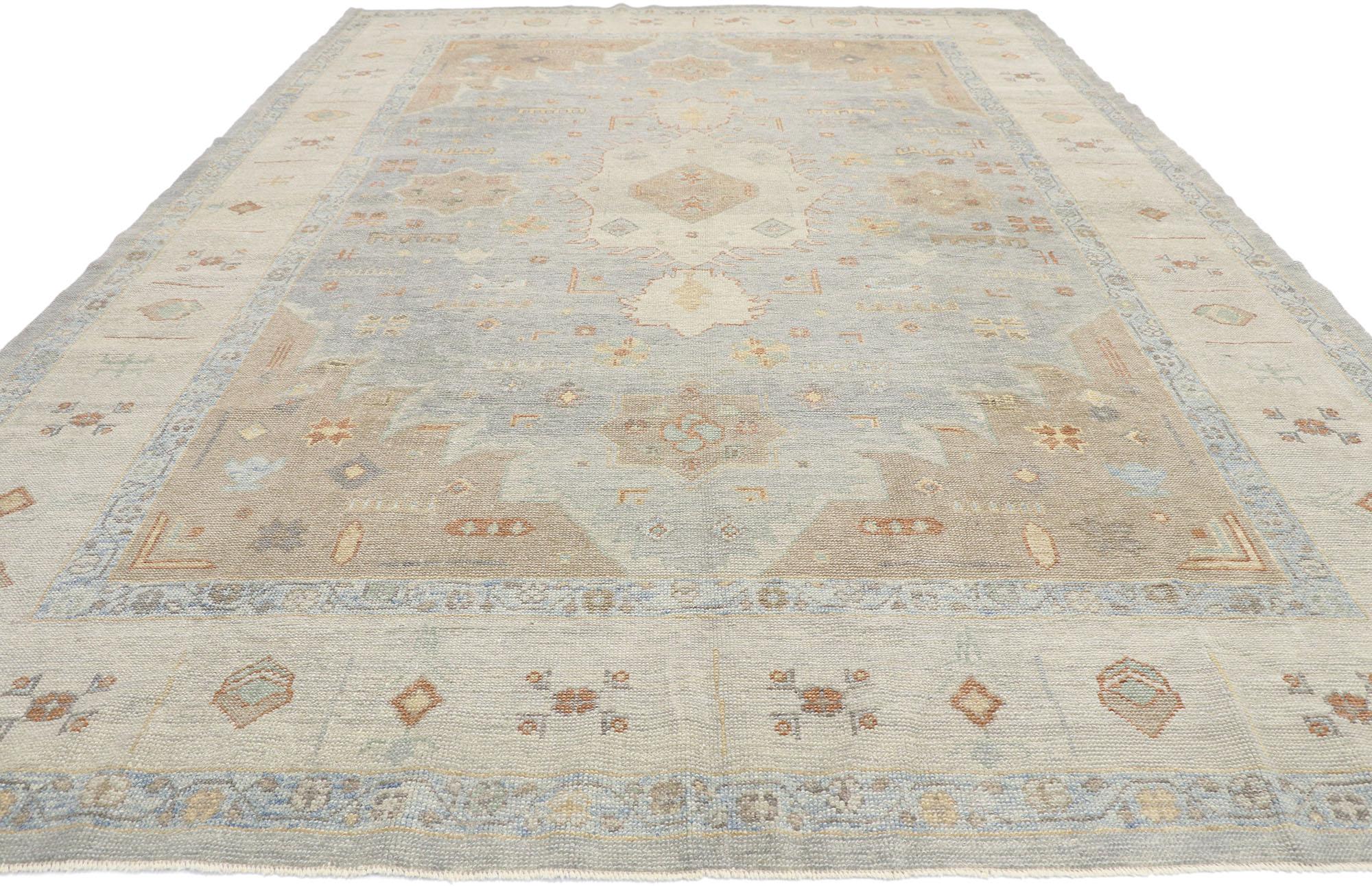 Hand-Knotted New Contemporary Turkish Oushak Rug with Transitional Tribal Style For Sale
