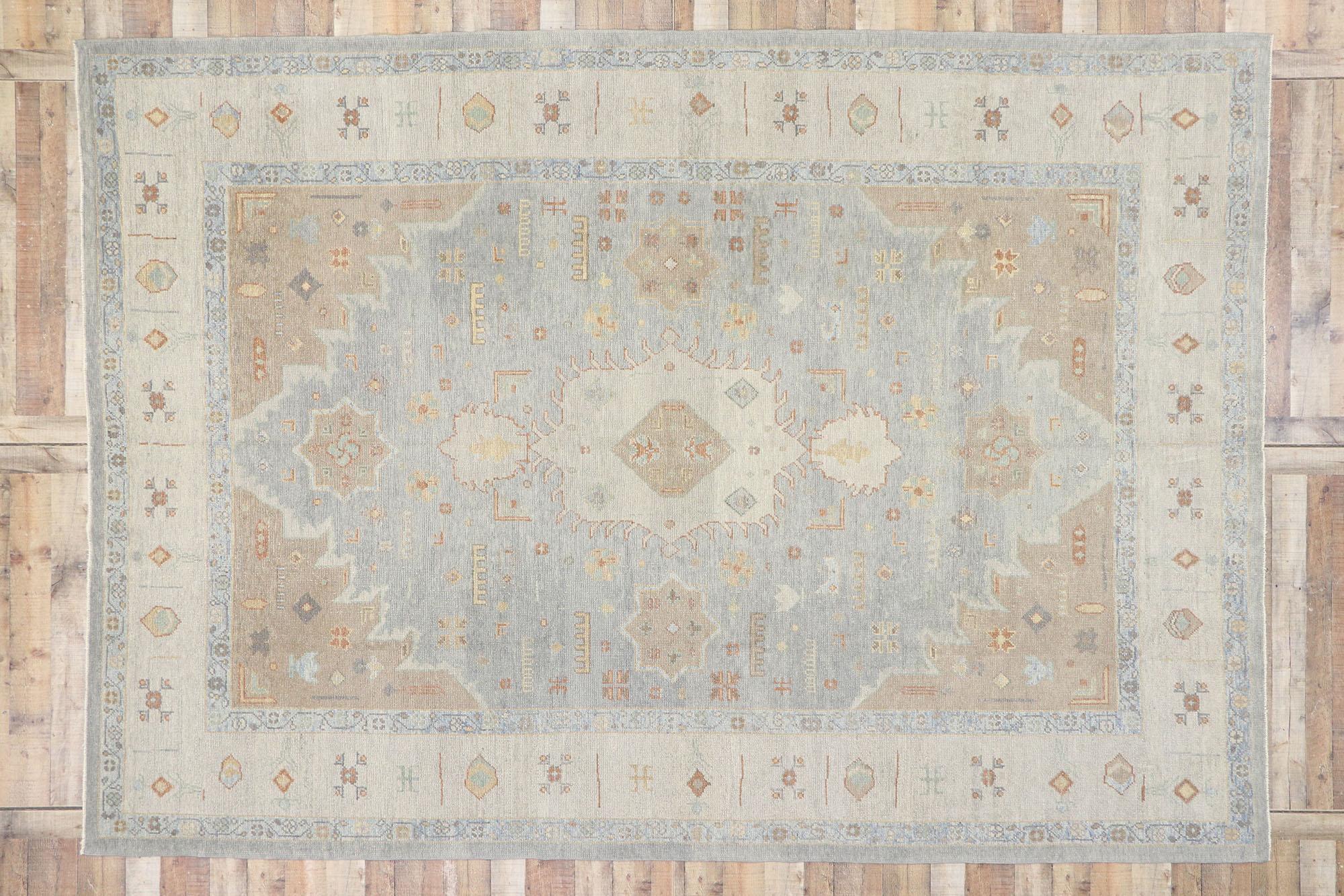 New Contemporary Turkish Oushak Rug with Transitional Tribal Style For Sale 3