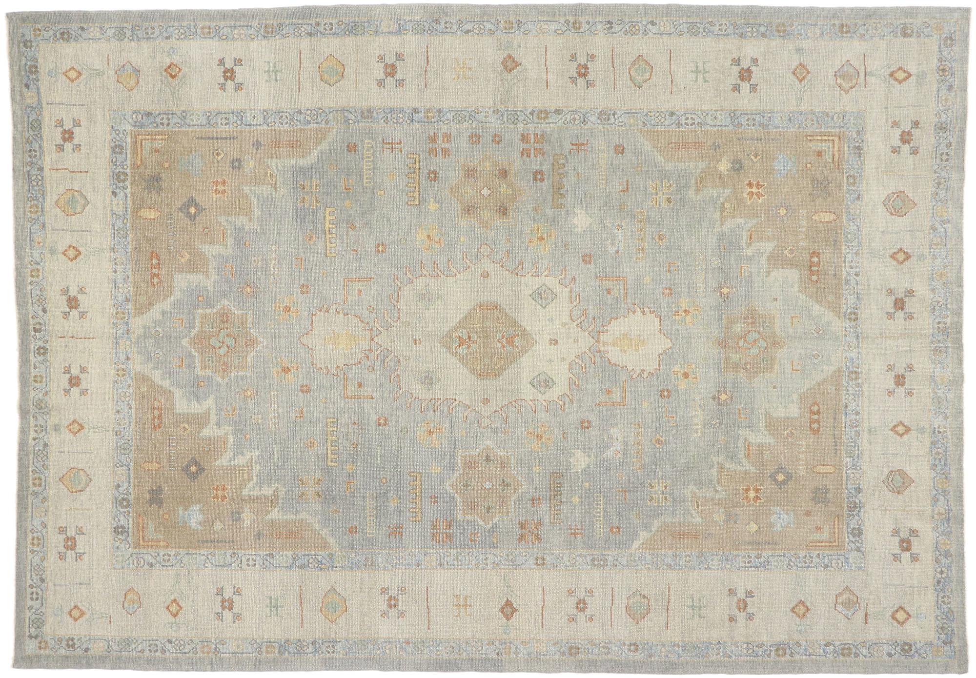 New Contemporary Turkish Oushak Rug with Transitional Tribal Style For Sale 4