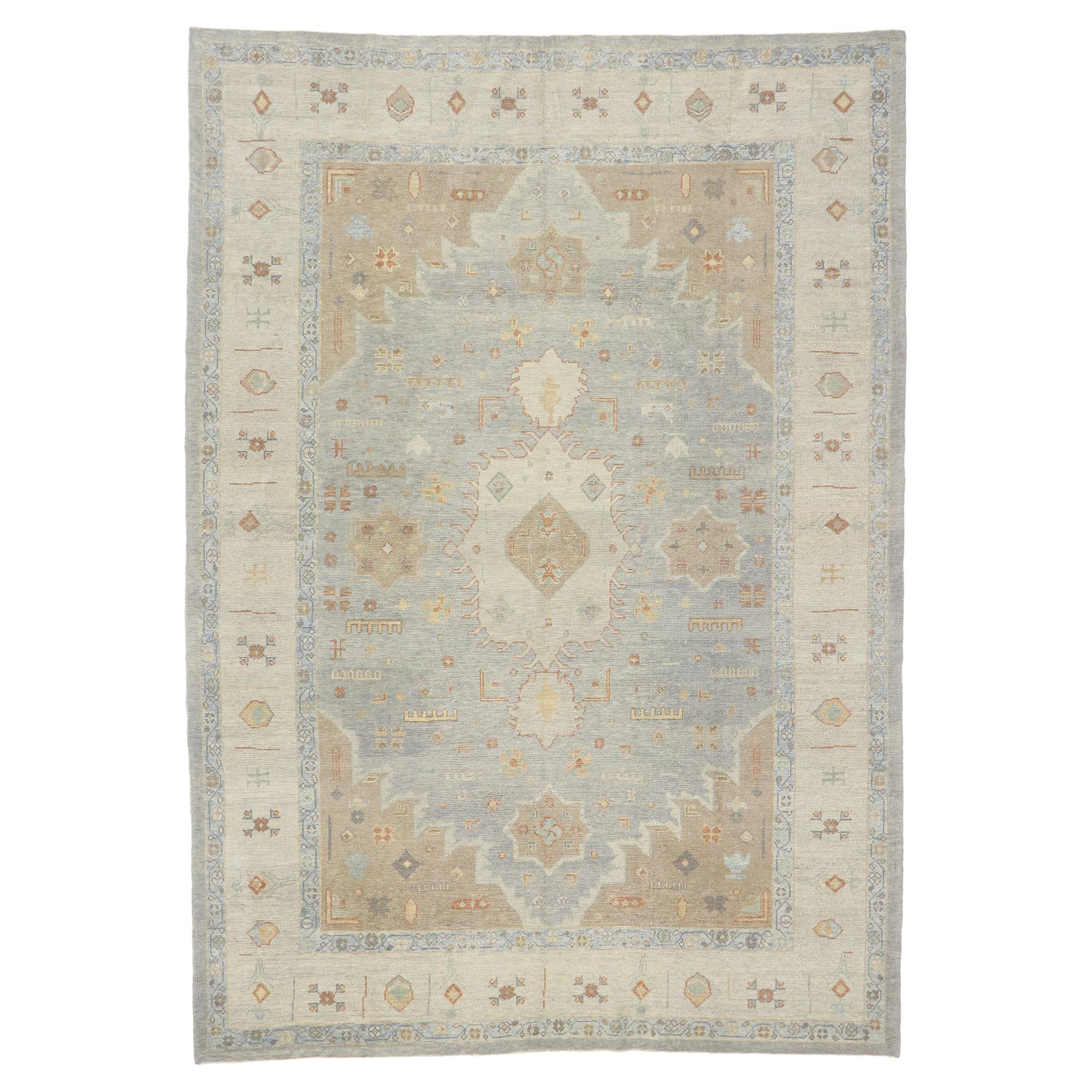 New Contemporary Turkish Oushak Rug with Transitional Tribal Style For Sale
