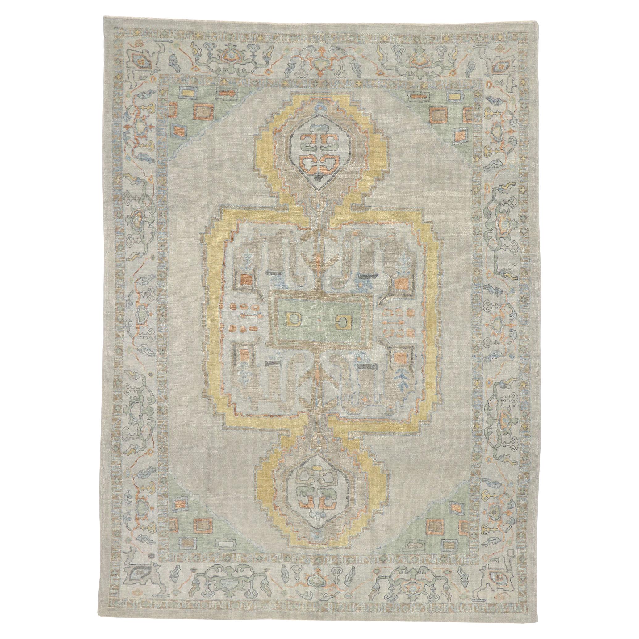 New Contemporary Turkish Oushak Rug with Transitional Tribal Style For Sale