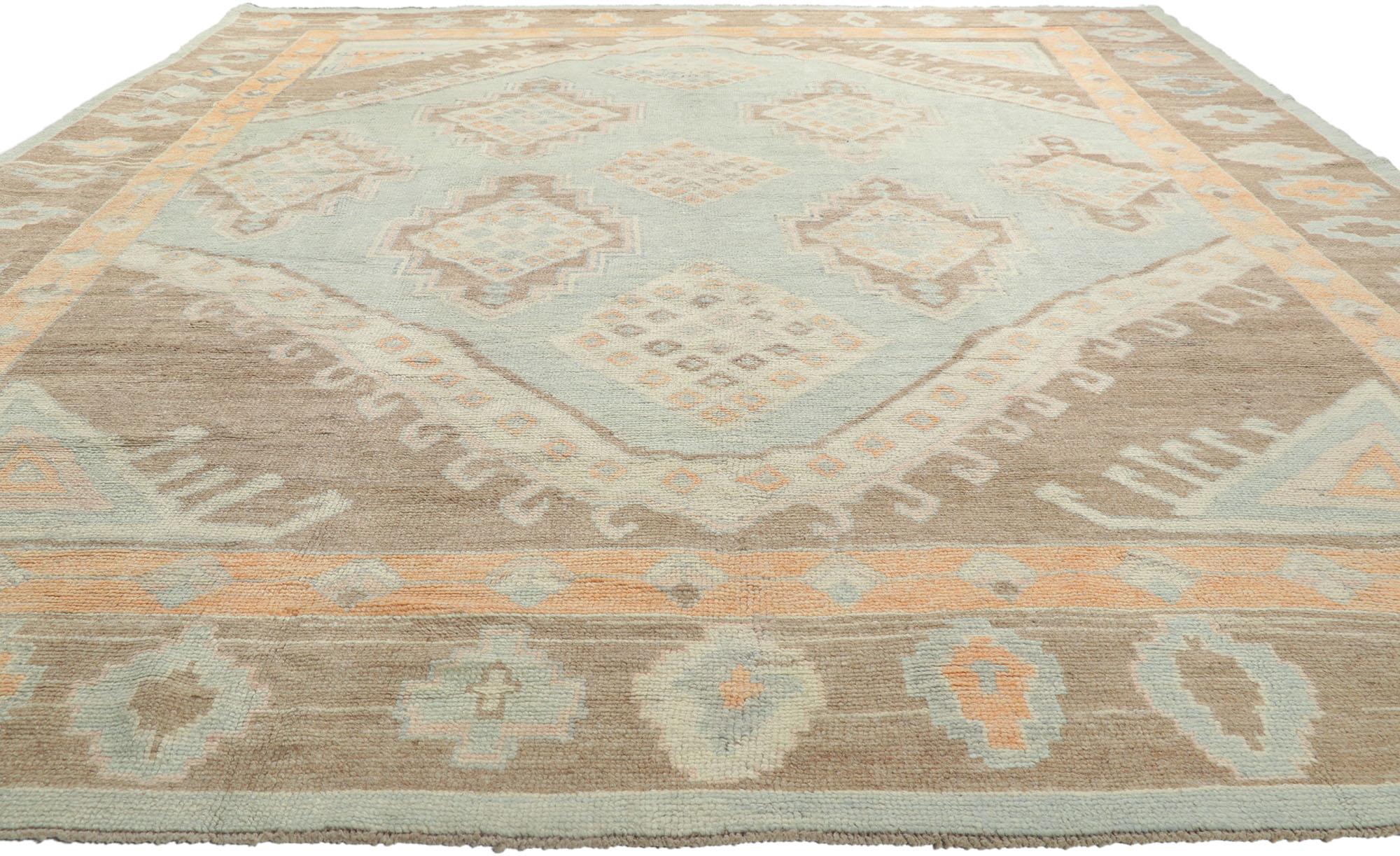 Hand-Knotted New Contemporary Turkish Oushak Rug with Bohemian Tribal Style For Sale