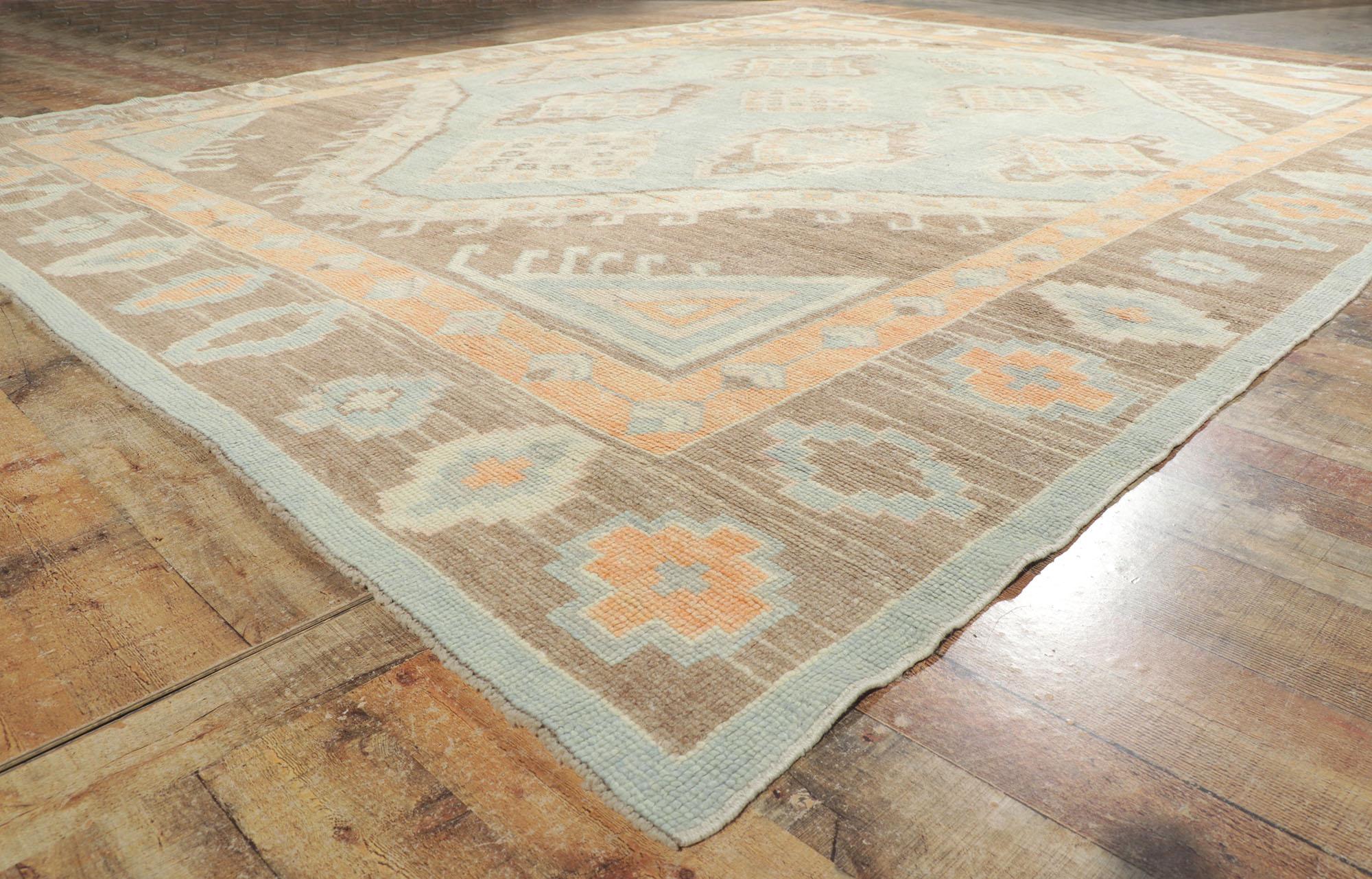 New Contemporary Turkish Oushak Rug with Bohemian Tribal Style For Sale 1