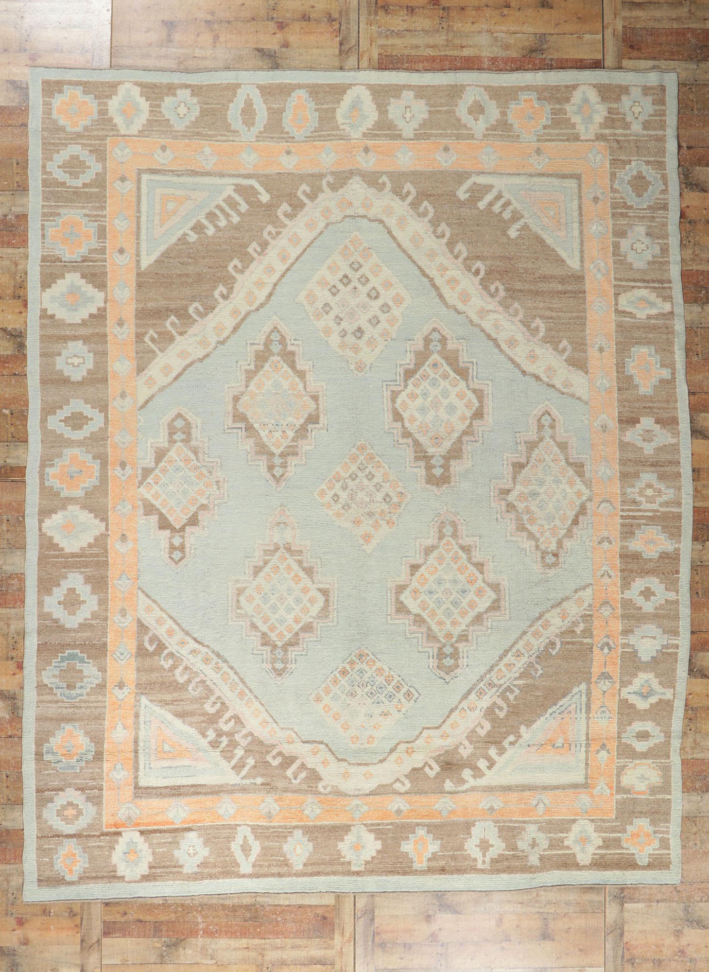 New Contemporary Turkish Oushak Rug with Bohemian Tribal Style For Sale 3